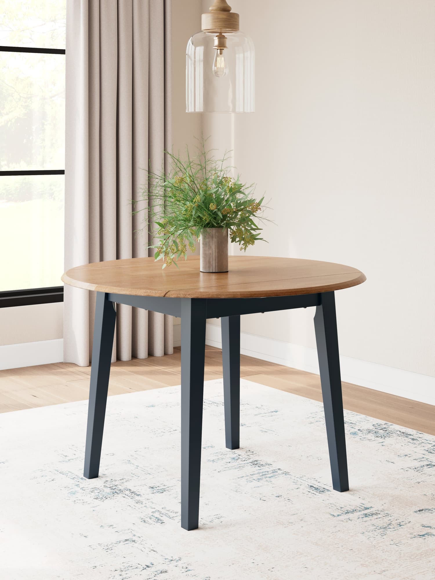Gesthaven Natural Blue Dining Drop Leaf Table front angle showing closed leaves