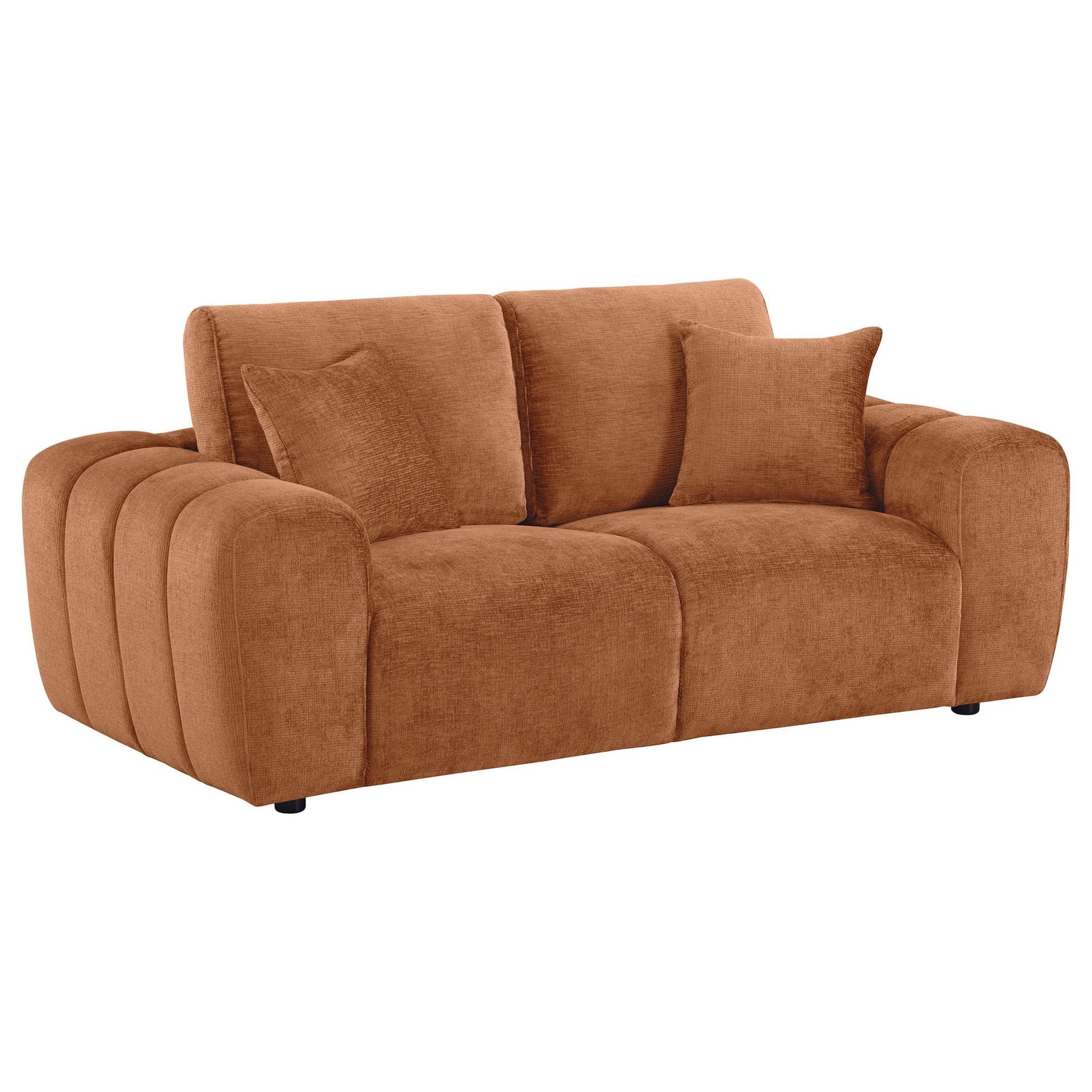 Burnett wide arm chenille upholstered loveseat in burnt orange, front view