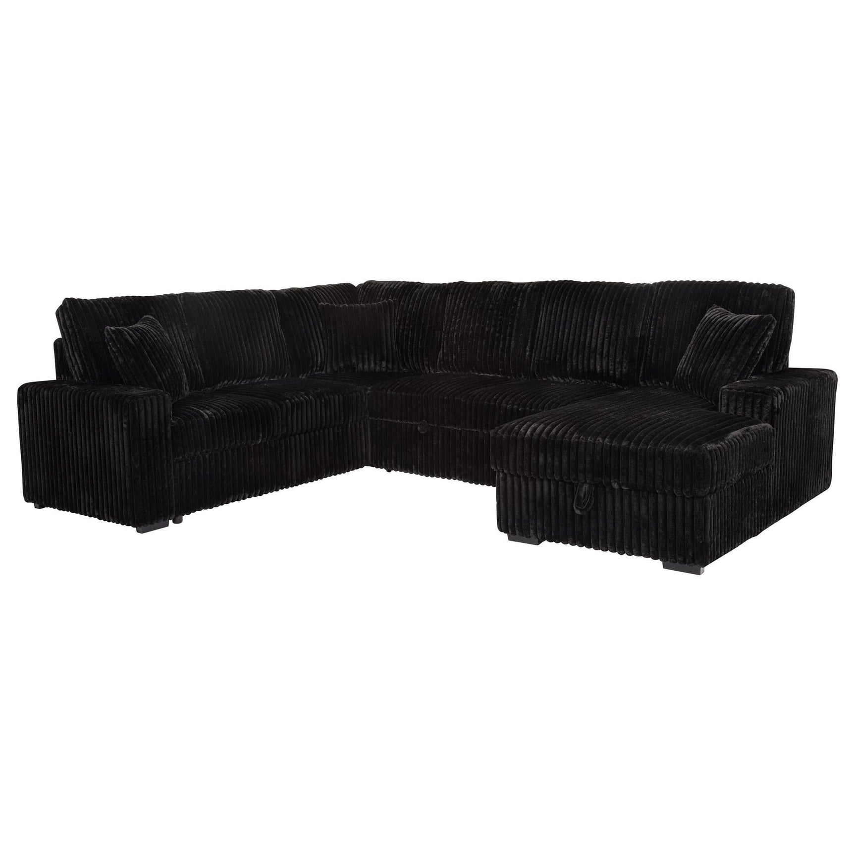 Devonshire black fabric sleeper sectional sofa with storage chaise front view
