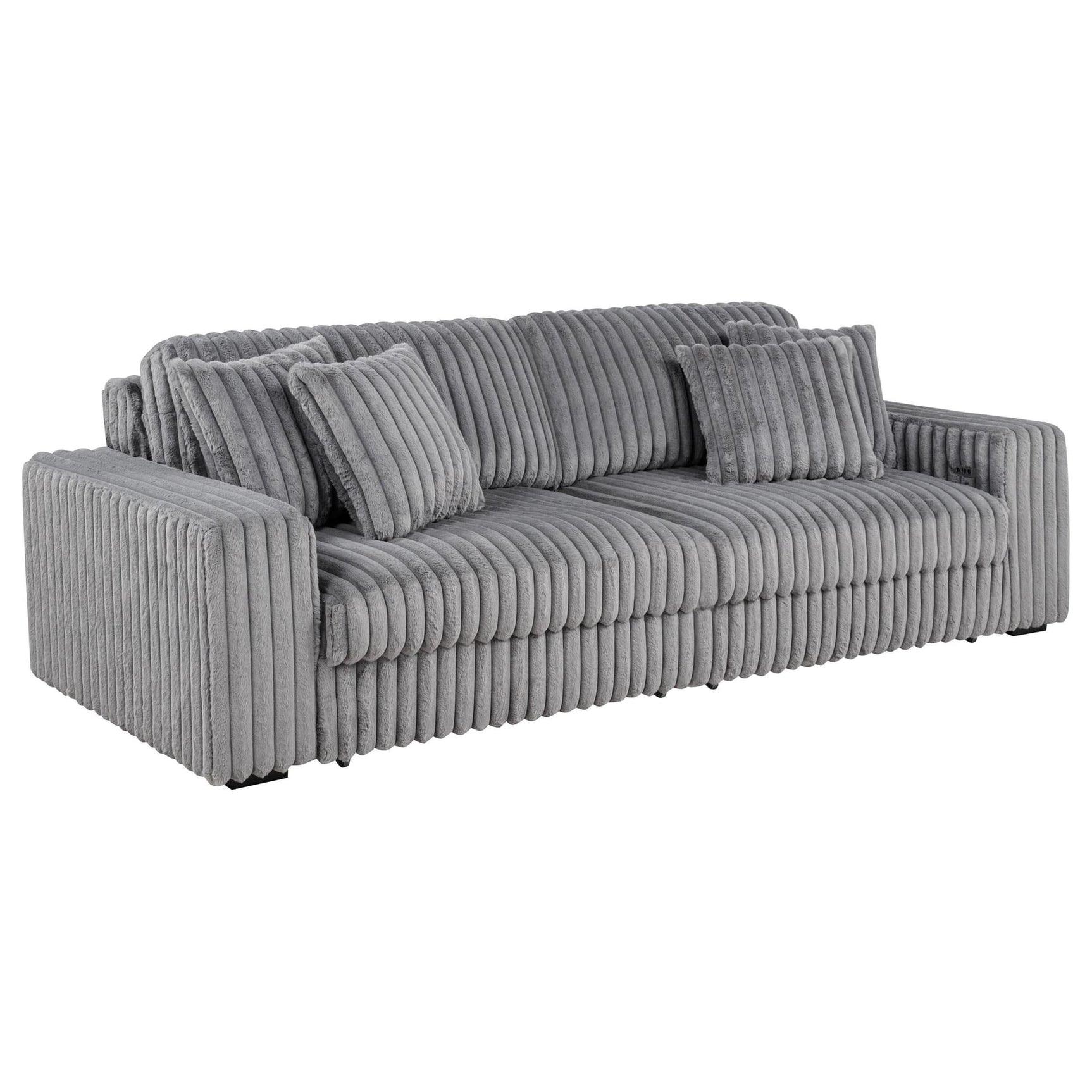 Jacana Corduroy Upholstered Dual Power Chaise Sofa grey, front view