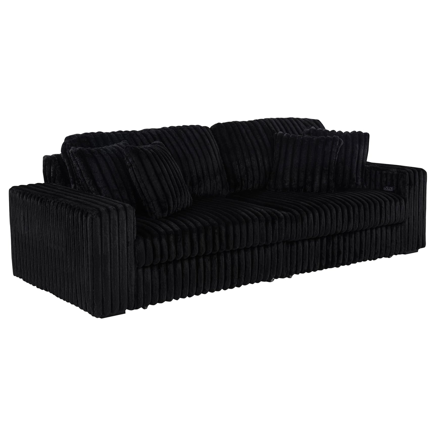 Jacana Black Corduroy Upholstered Dual Power Chaise Sofa front angle