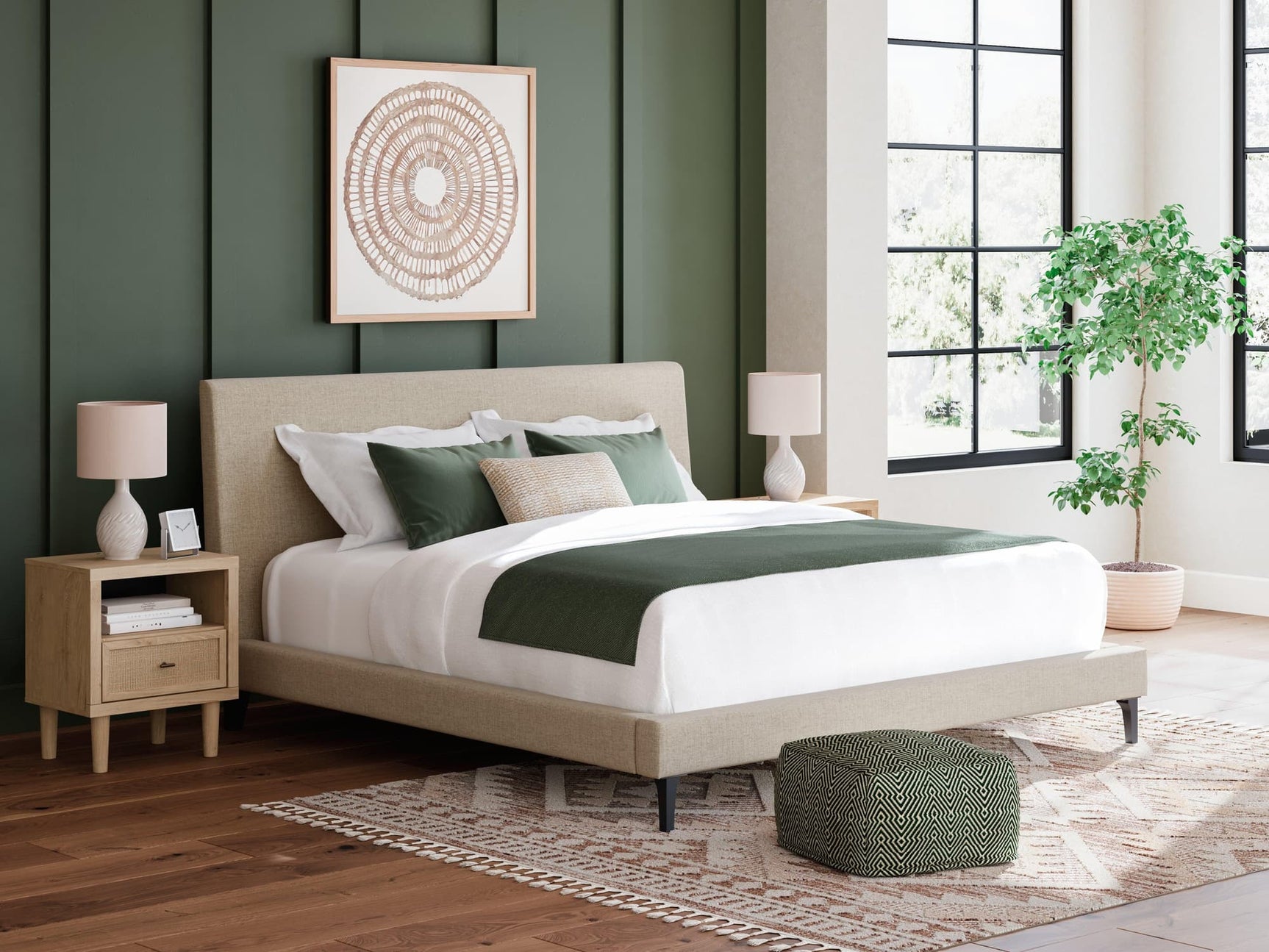 Cielden King Upholstered Bed in Soft Gray fabric front view