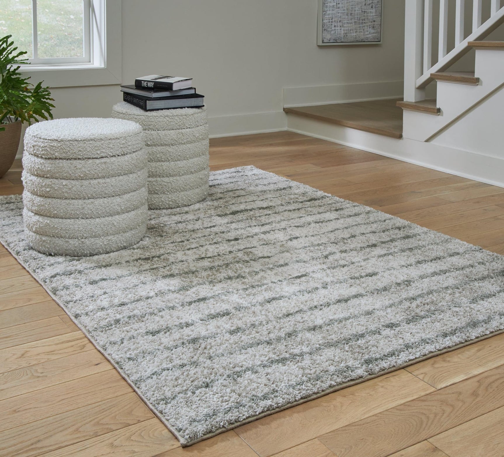 Laddway Cream and Green Medium Rug viewed from above