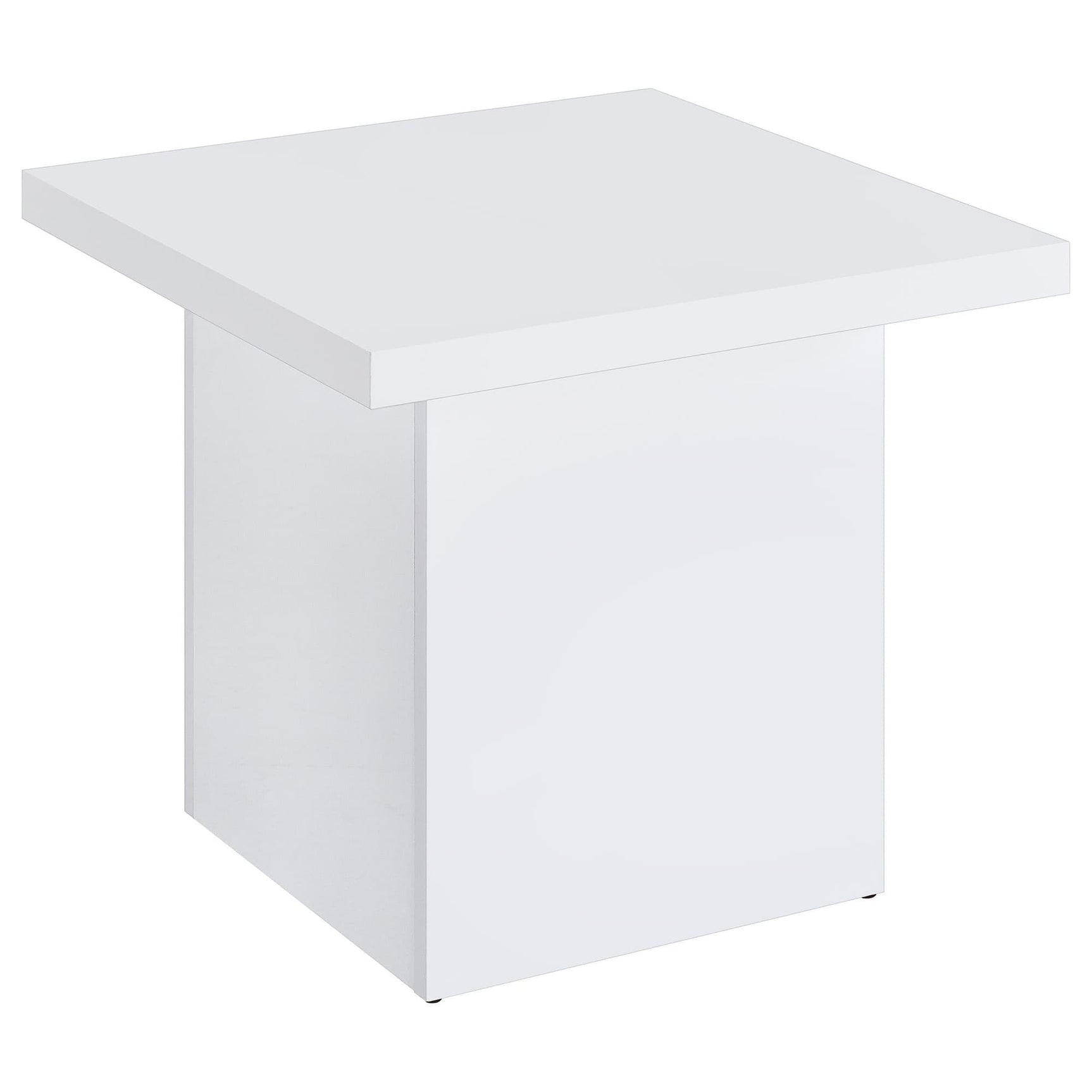 Devar Square Engineered Wood Side End Table White High Gloss front view