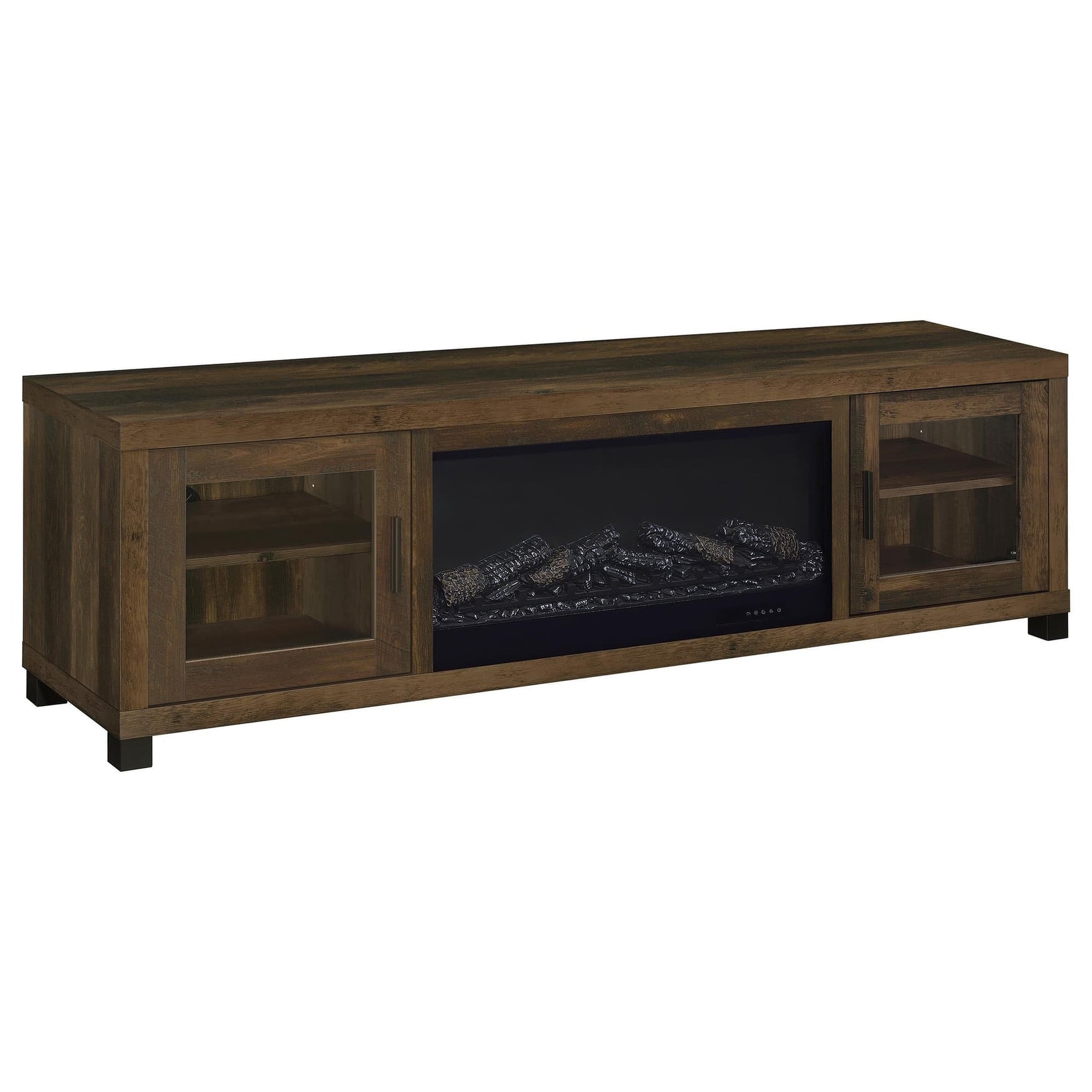 Havering 71-inch dark pine TV stand with electric fireplace media console front view