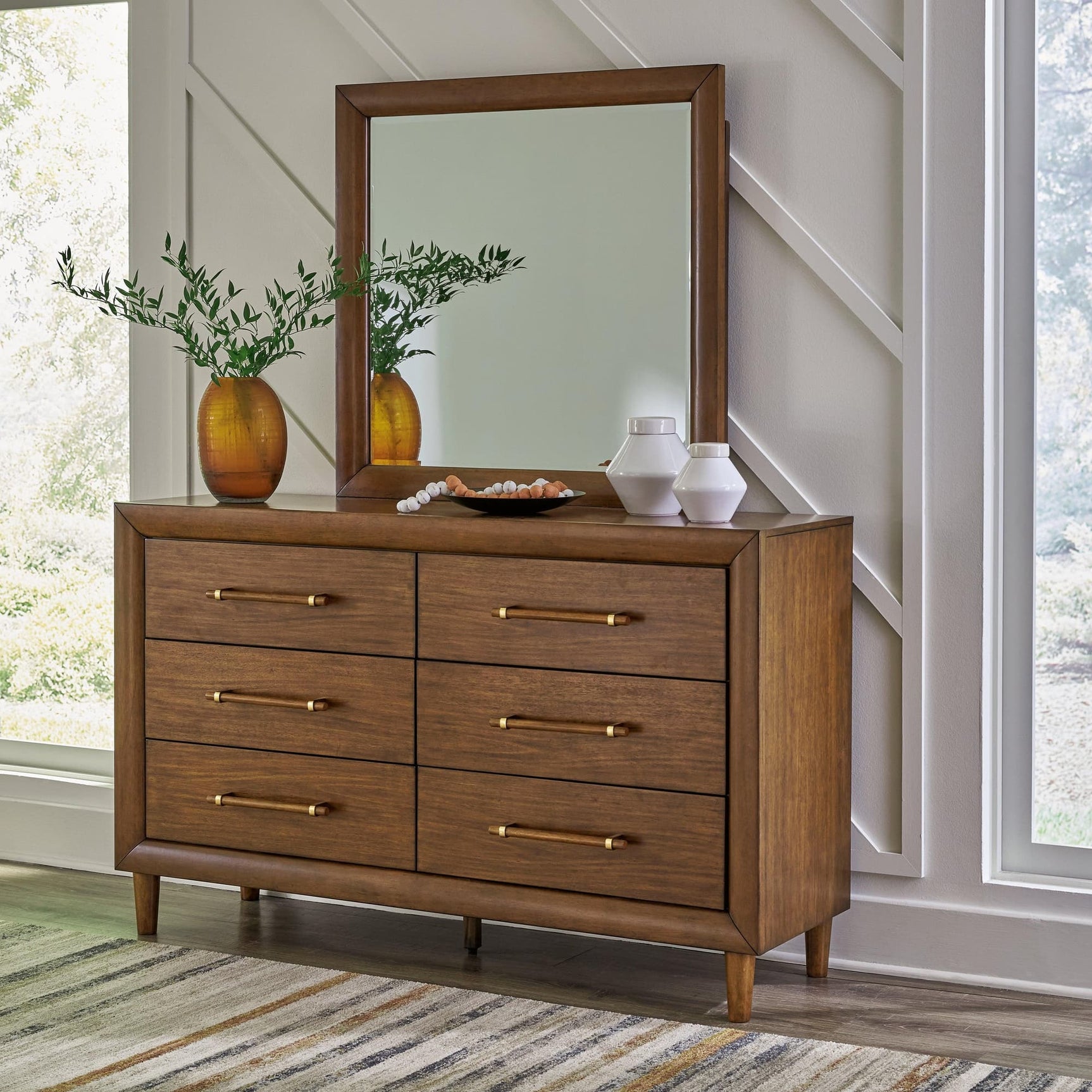 Lyncott Brown Dresser and Mirror frontal view