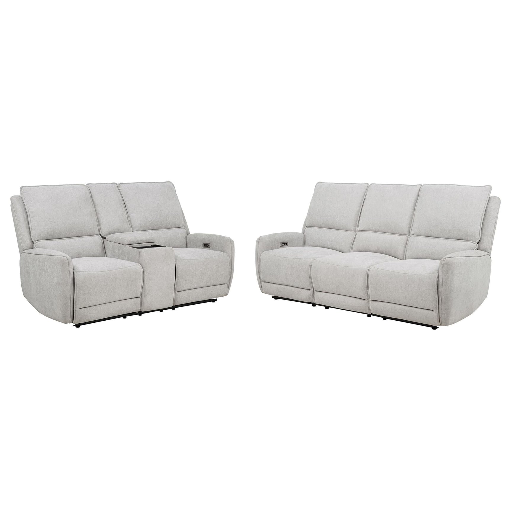 Sylmar 2-piece chenille power reclining sofa set in dove grey, front angle view