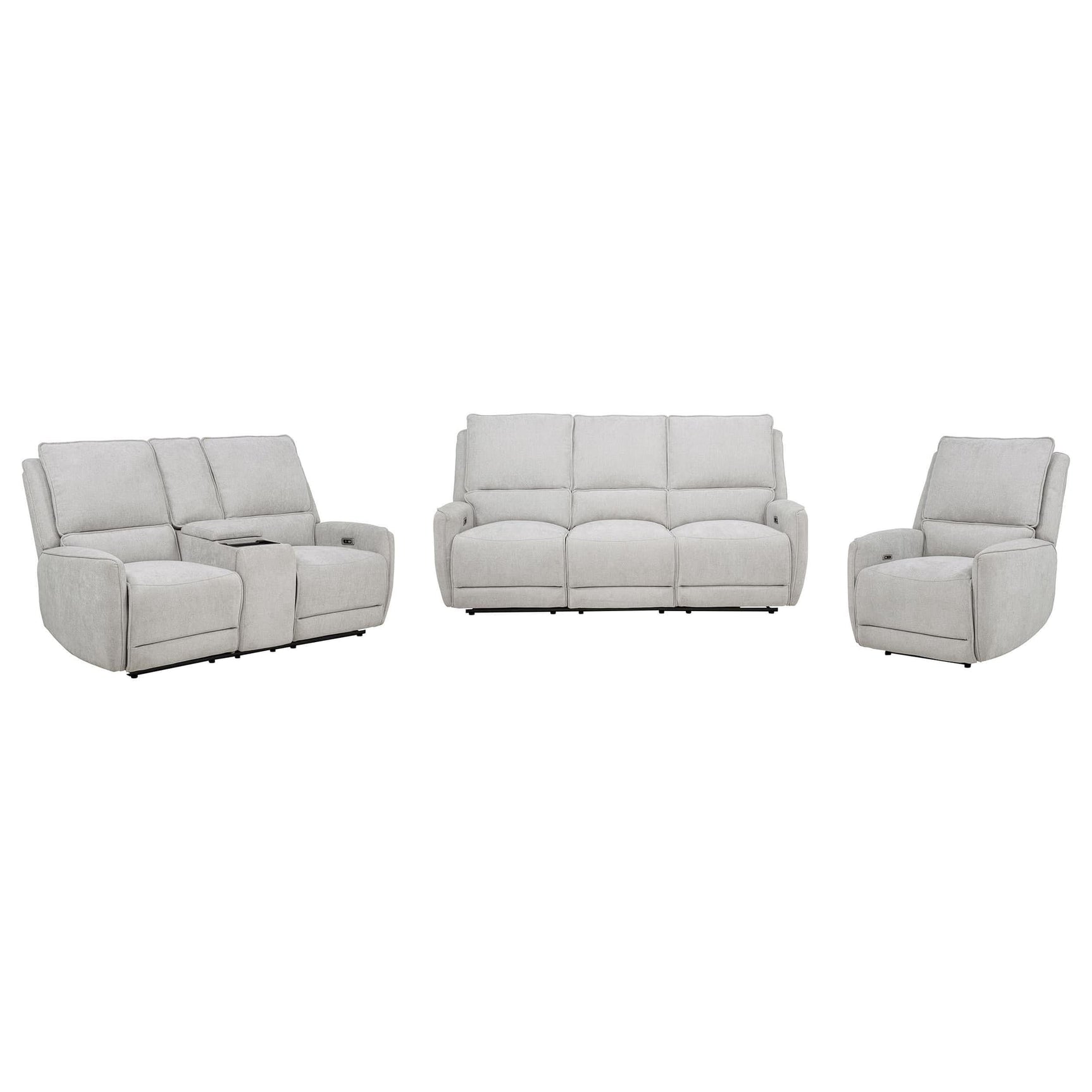 Sylmar 3-piece dove grey chenille power reclining sofa set front view