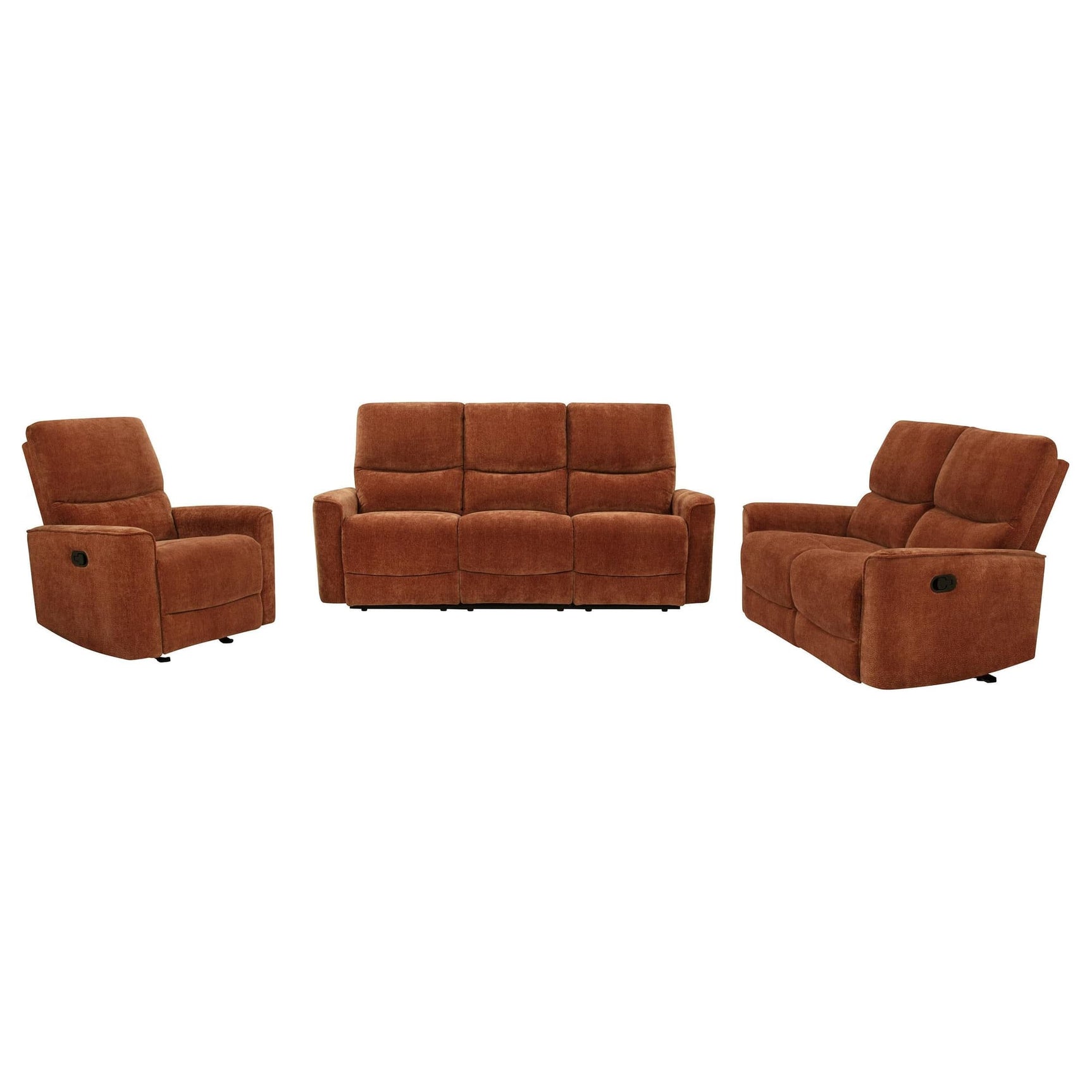 Navarro orange 3-piece upholstered reclining sofa set wide view