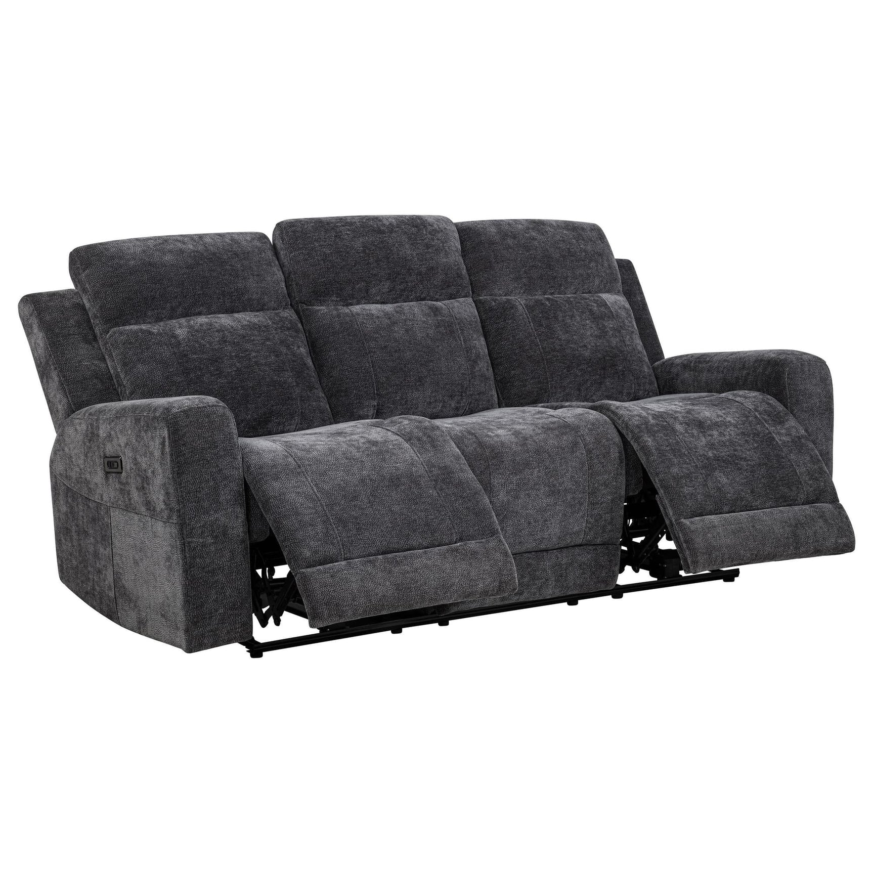 Kennett Chenille Upholstered Power Reclining Sofa front view in dark grey chenille