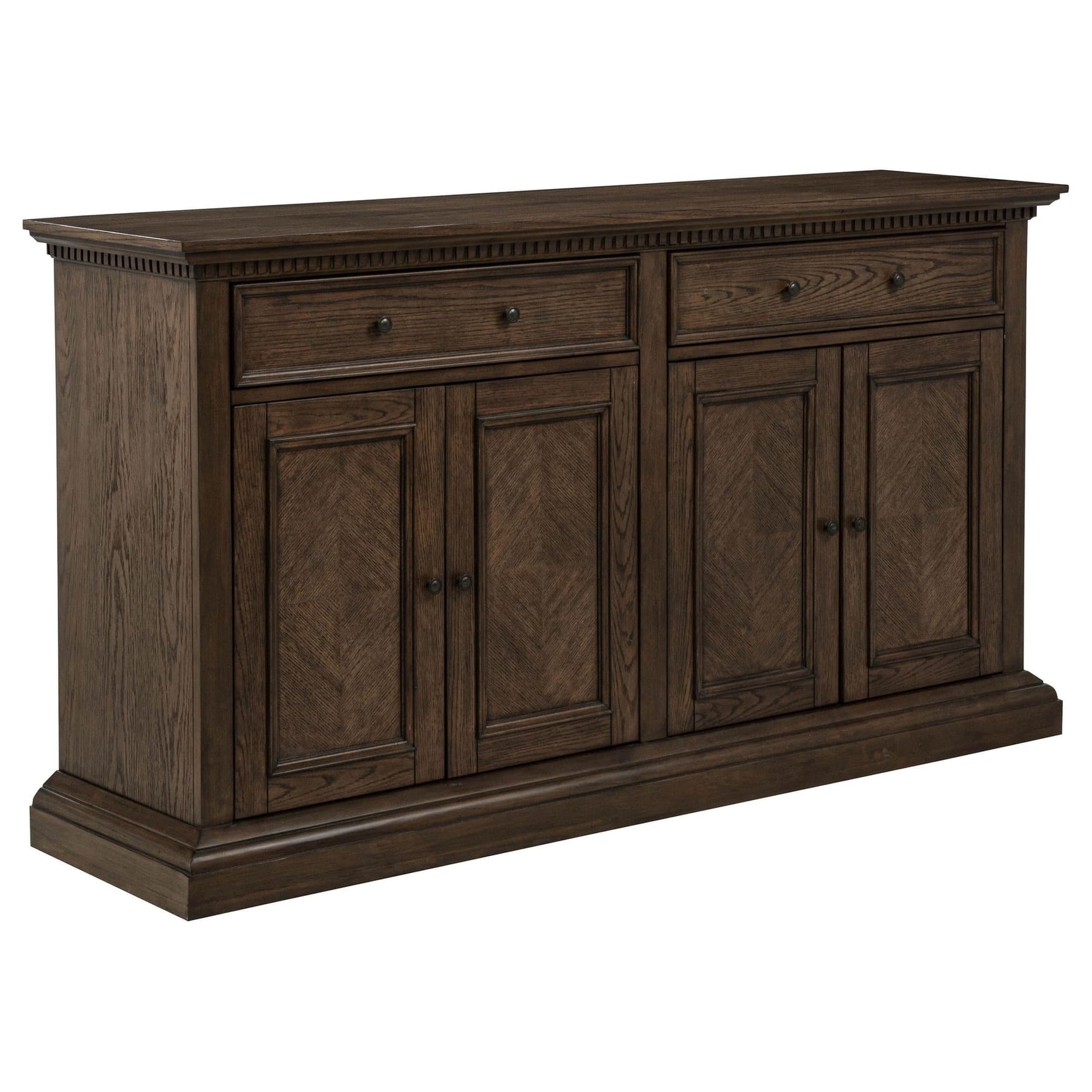 Ridgewell 2-Drawer 4-Door Dining Server in Dark Oak front view