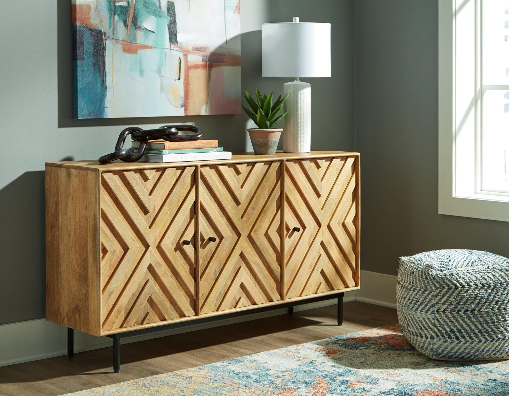 Cadewick Natural Mango Wood Accent Cabinet front angle