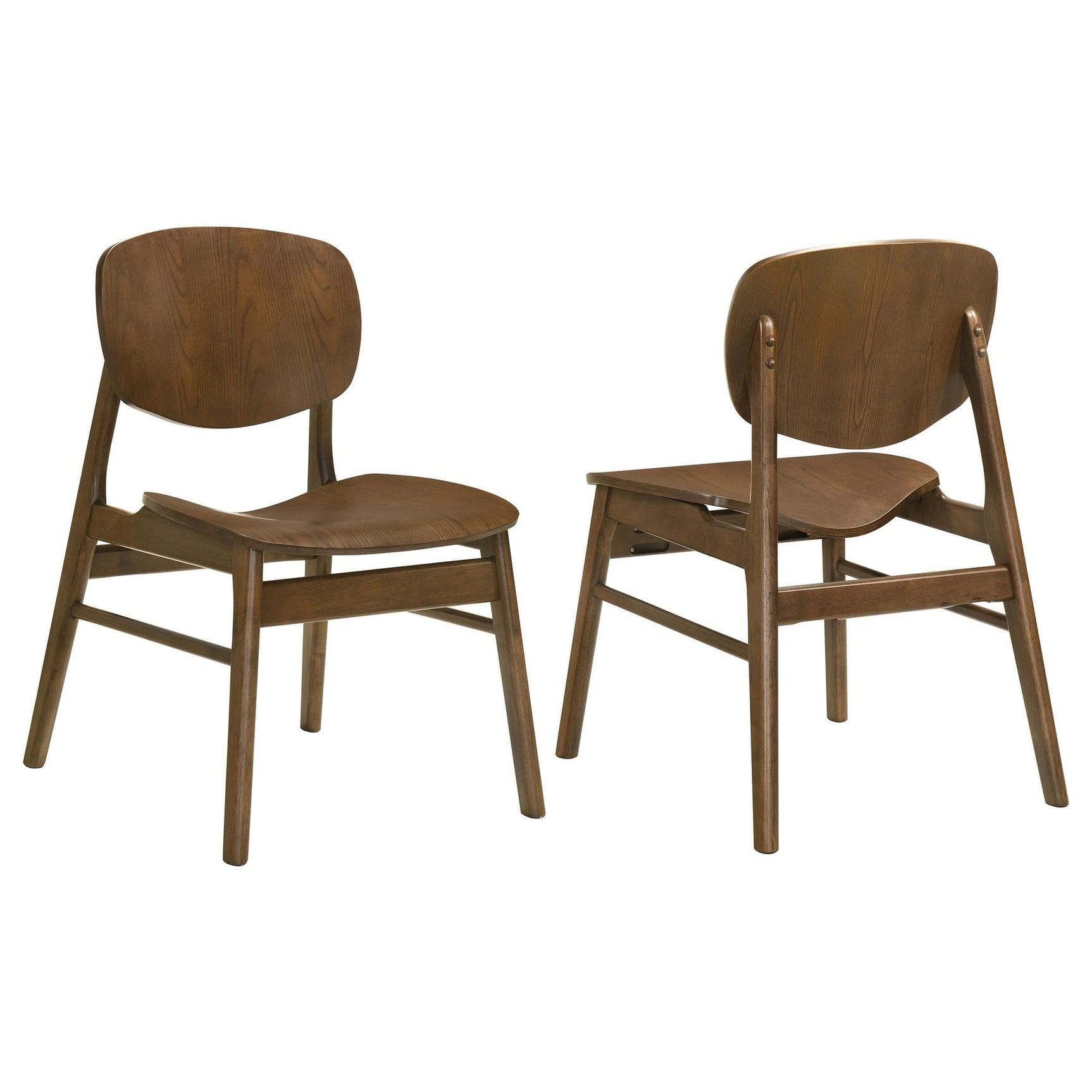 Benford dining side chair with curved wood back and scooping seat