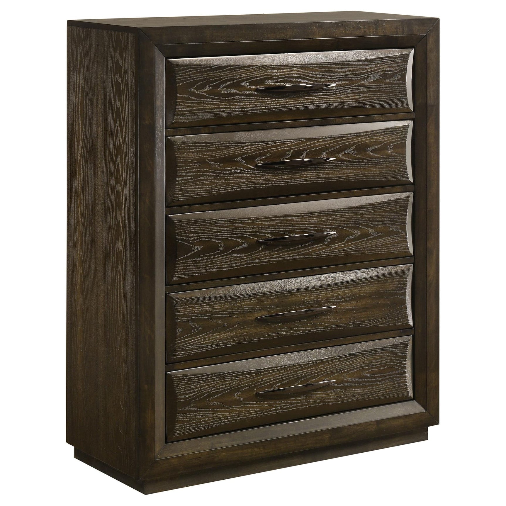 Atlas 5-drawer chest of drawers in dark oak, angled front view