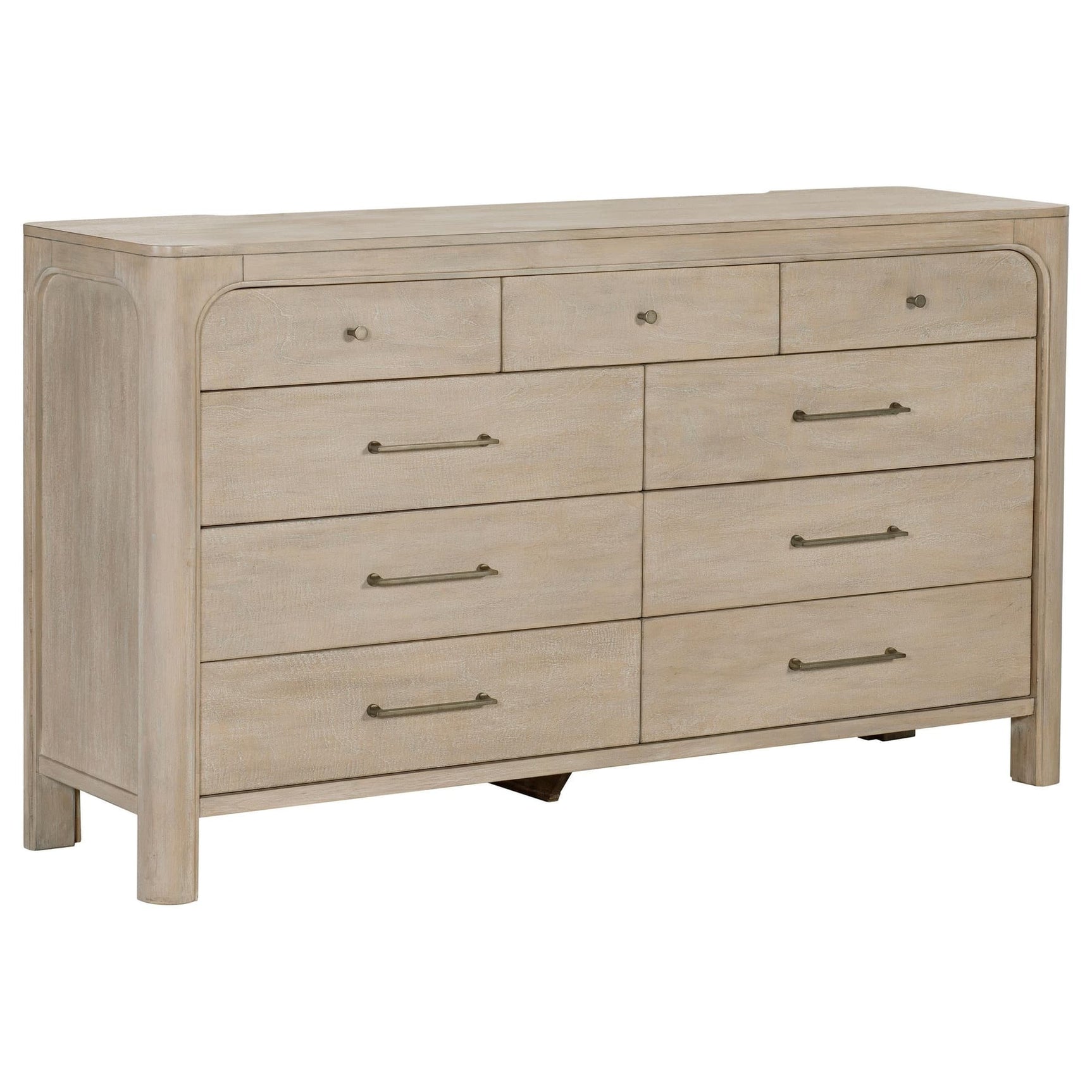 Solano 9-drawer weathered mango bedroom dresser front view