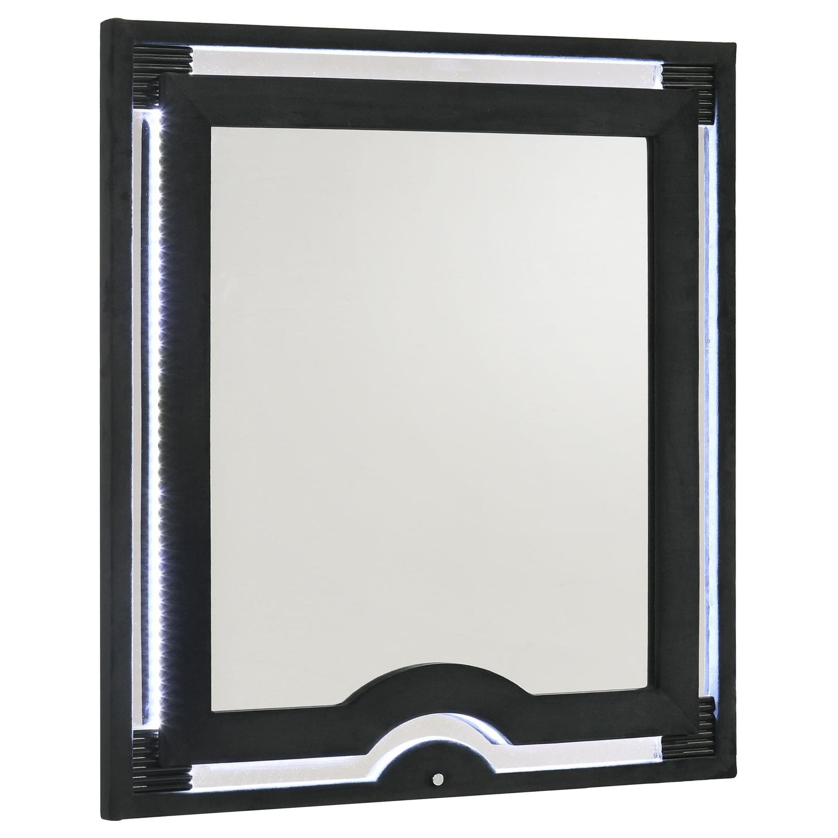 Ravenne Black Velvet Upholstered LED Dresser Mirror front view