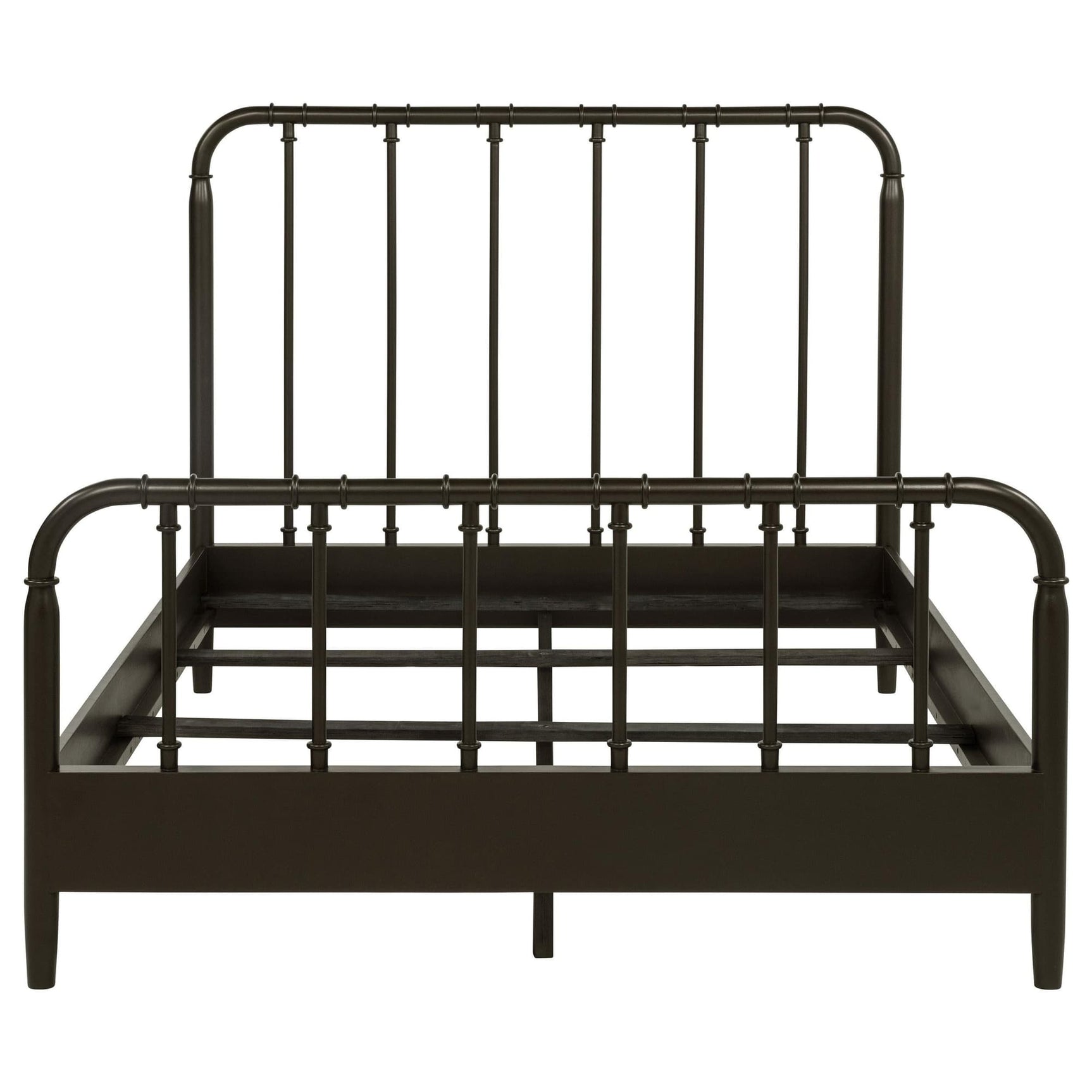 Rocco Full Bed with open water pipe style wooden headboard and footboard, angled view