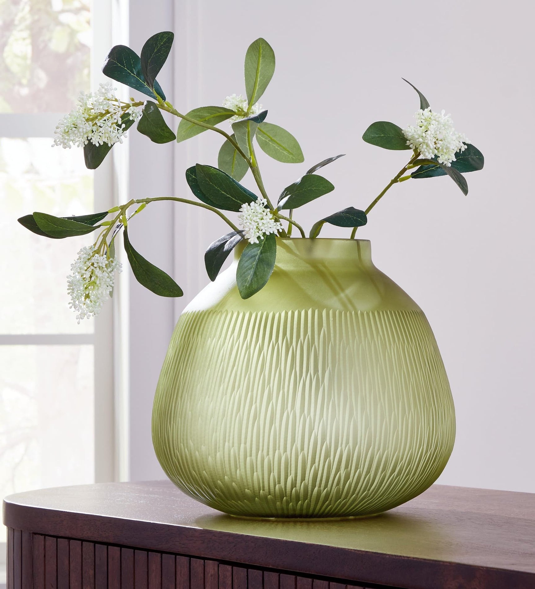 Scottyard Olive Green Vase - front angle on white background