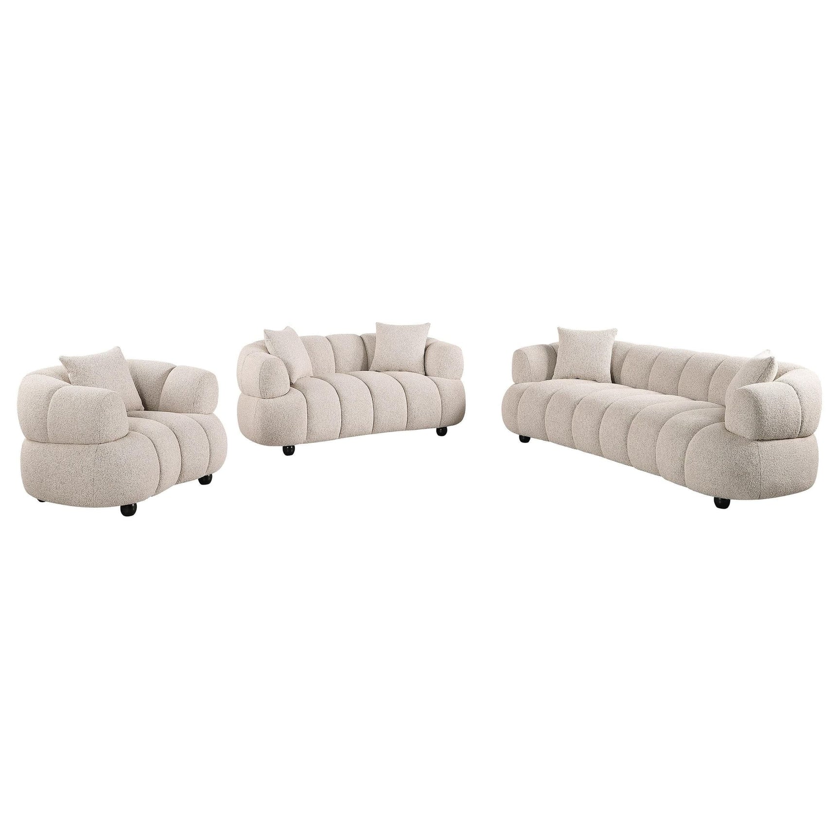 Whitney Contemporary Channel Tufted Boucle Upholstered Sofa Set main view