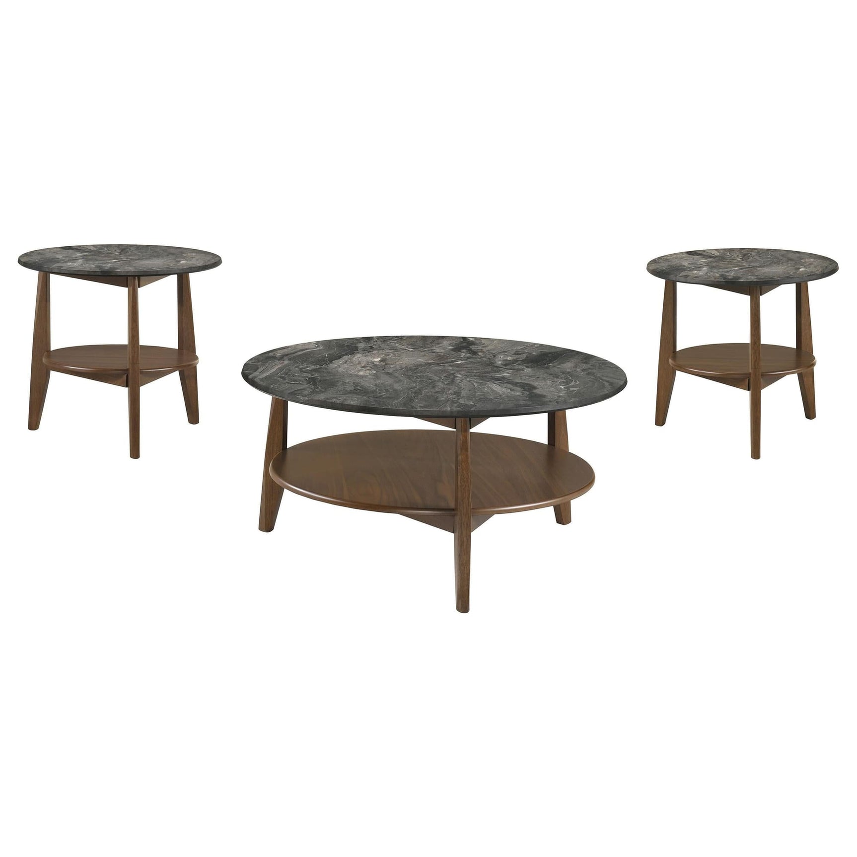 Bradley 3-Piece Round Coffee Table Set in Smokey Grey and Brown, front view