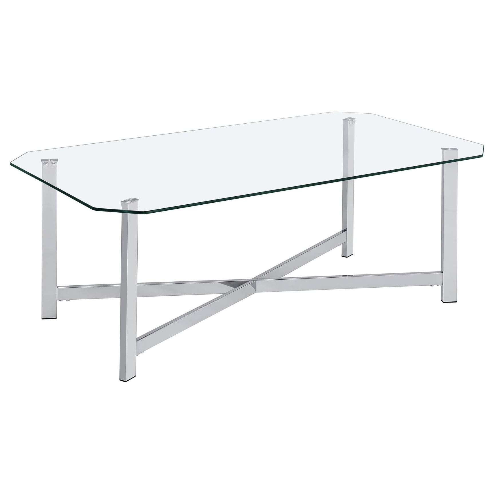 Cronin rectangular tempered glass top coffee table with chrome frame front view