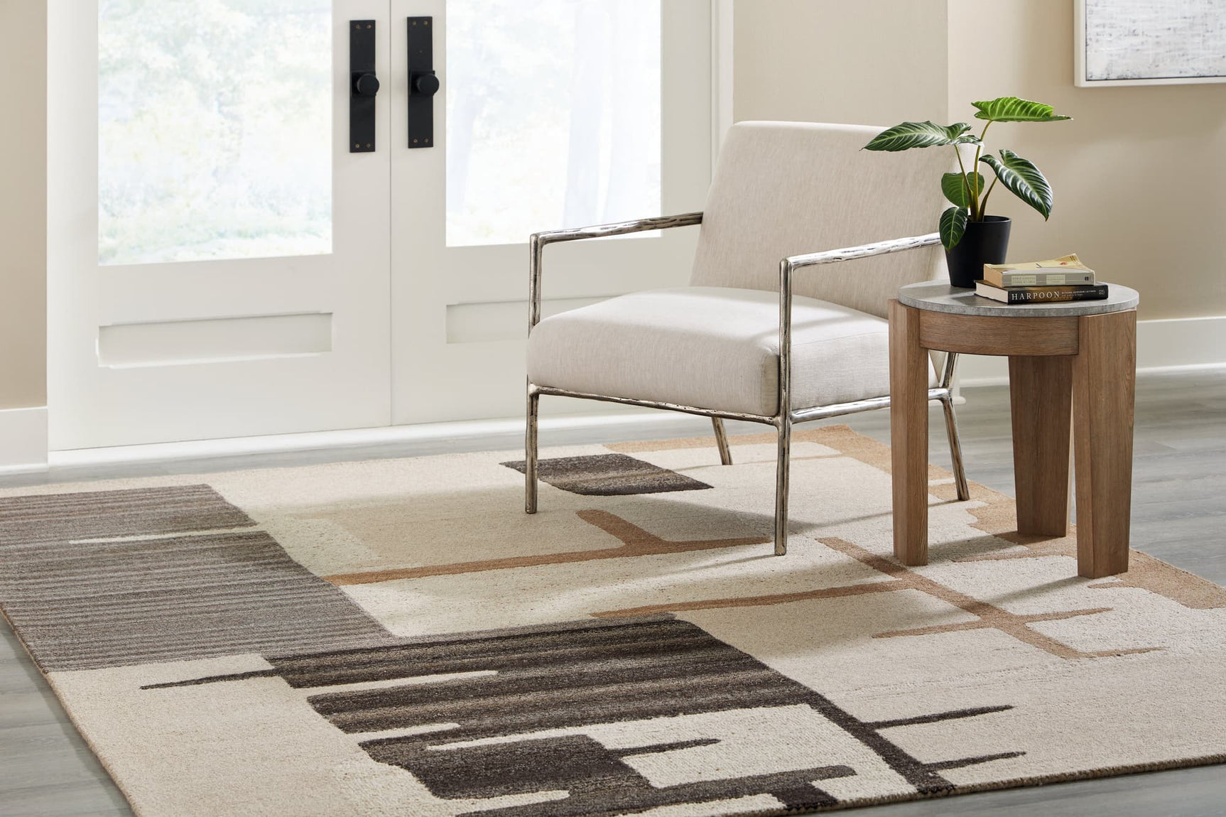 Kencher Beige Brown Large Rug, top view