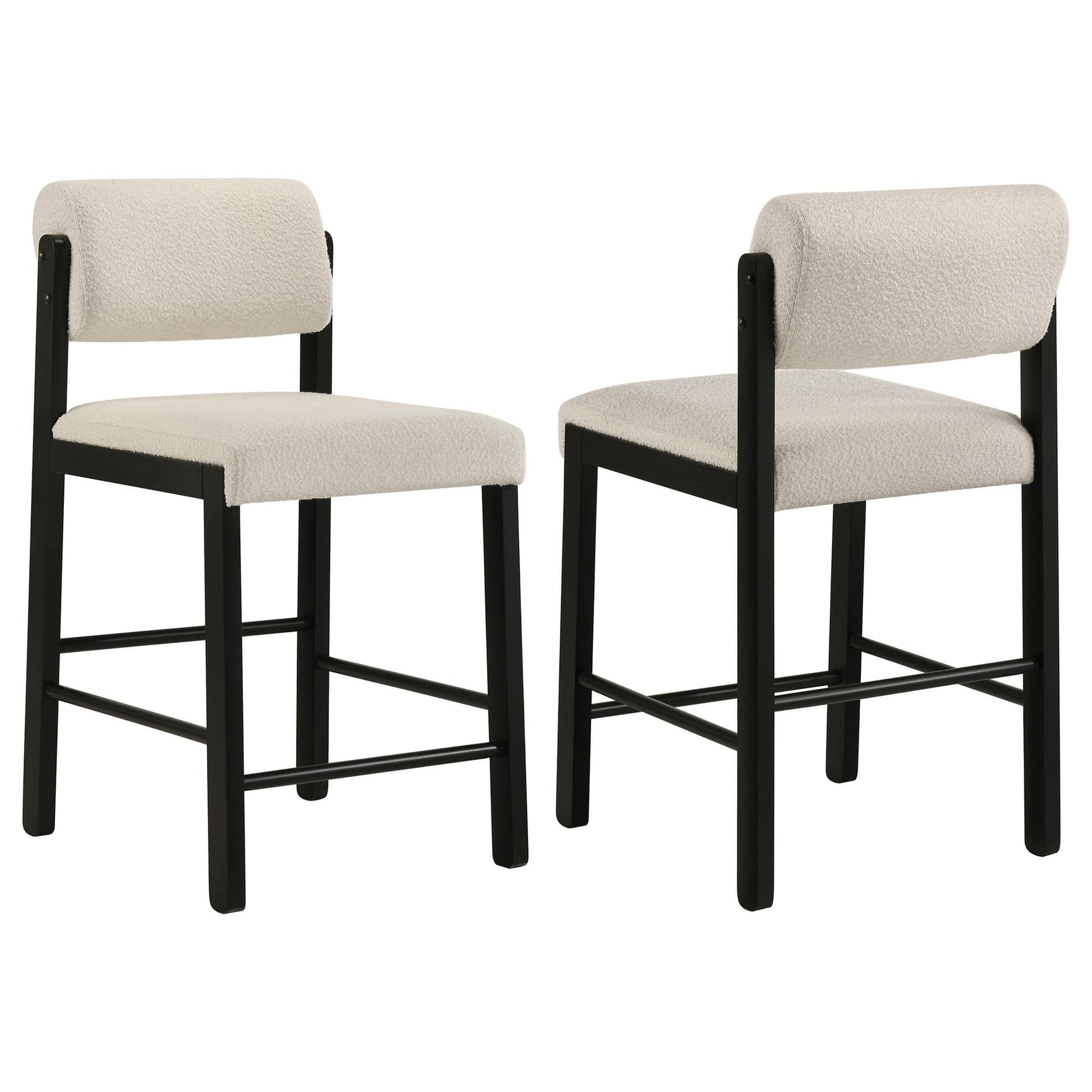 Kehoe upholstered counter height chair cream fabric and black rubberwood legs front view