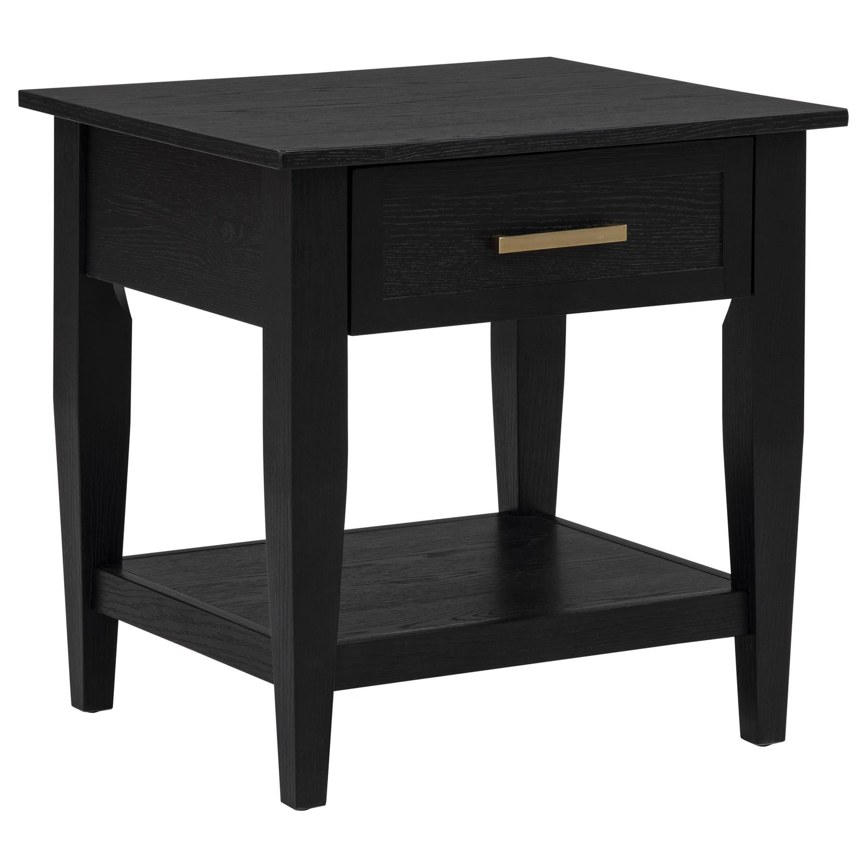 Lindenton black wood 1-drawer occasional side table front view