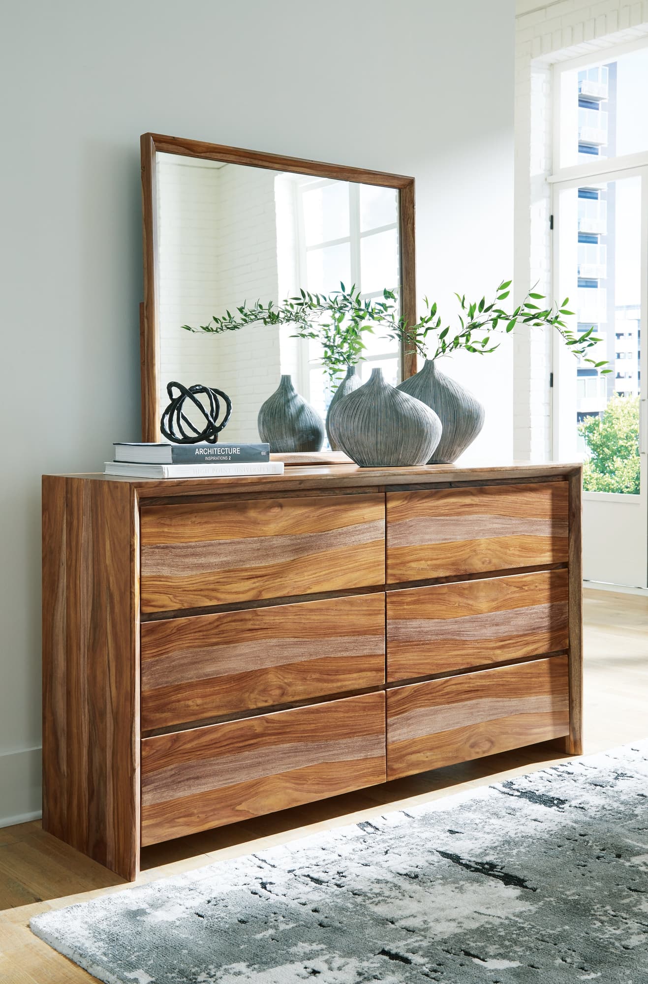 Dressonni Brown Dresser and Mirror front view