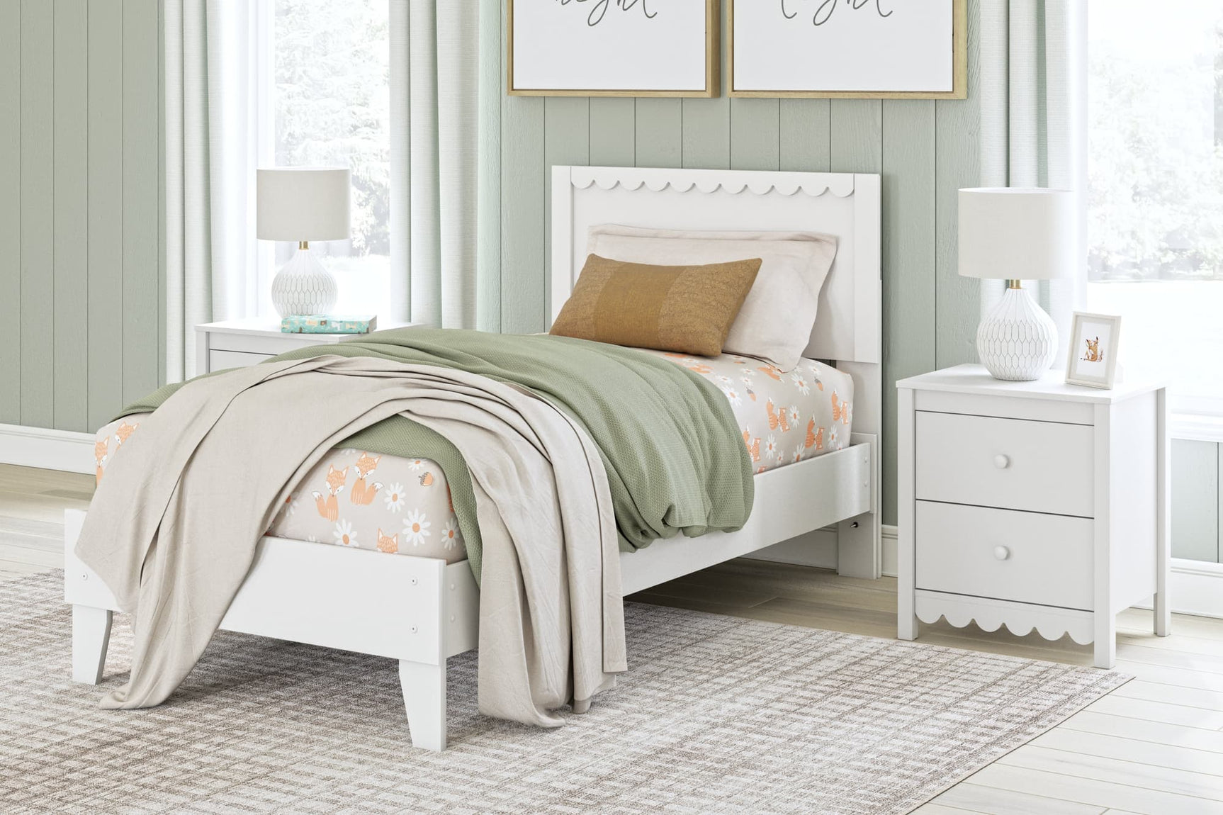 Hallityn White Twin Panel Platform Bed, front view