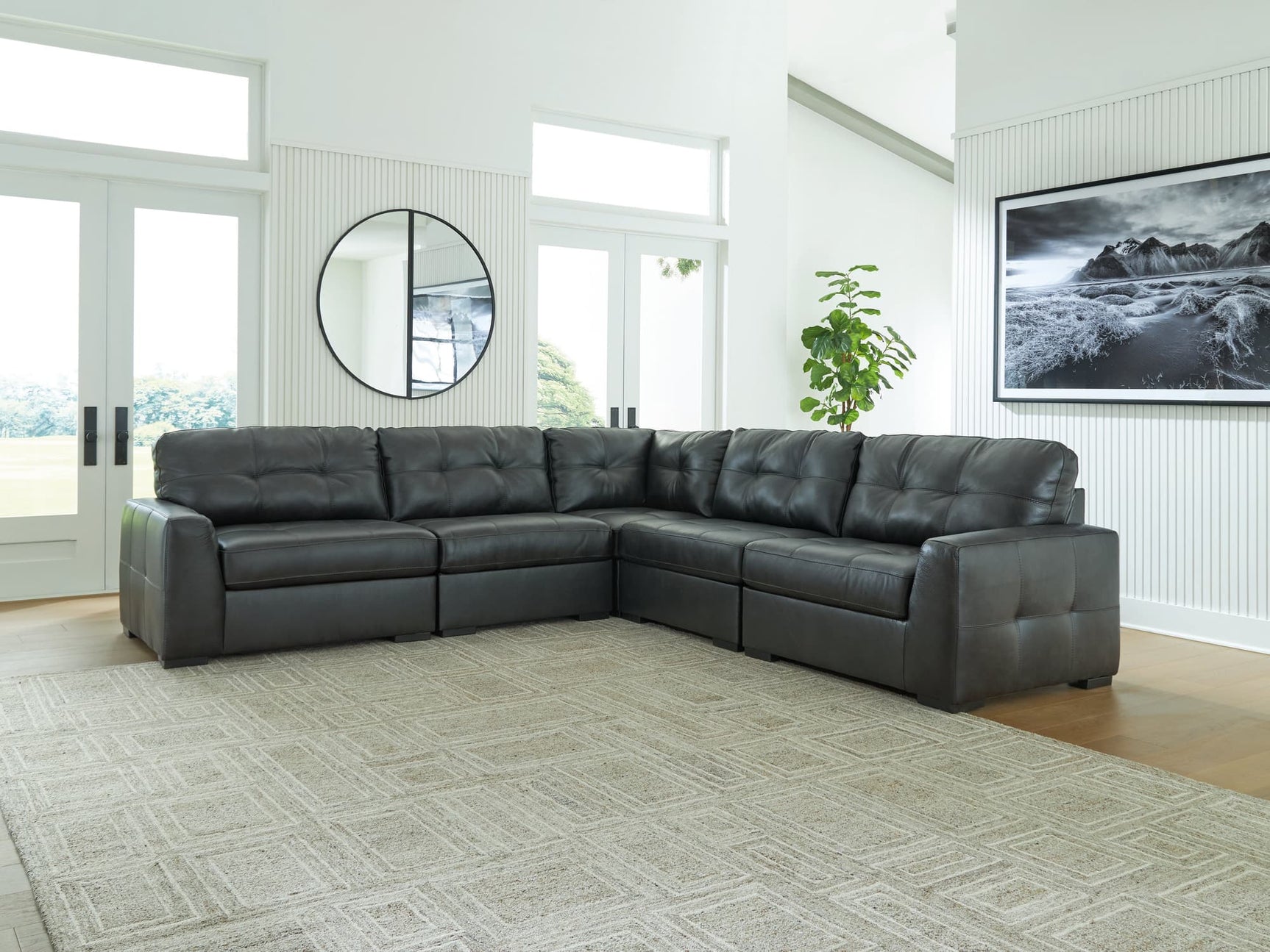 Brindley Pier Fog Leather 5-Piece Sectional sofa main view