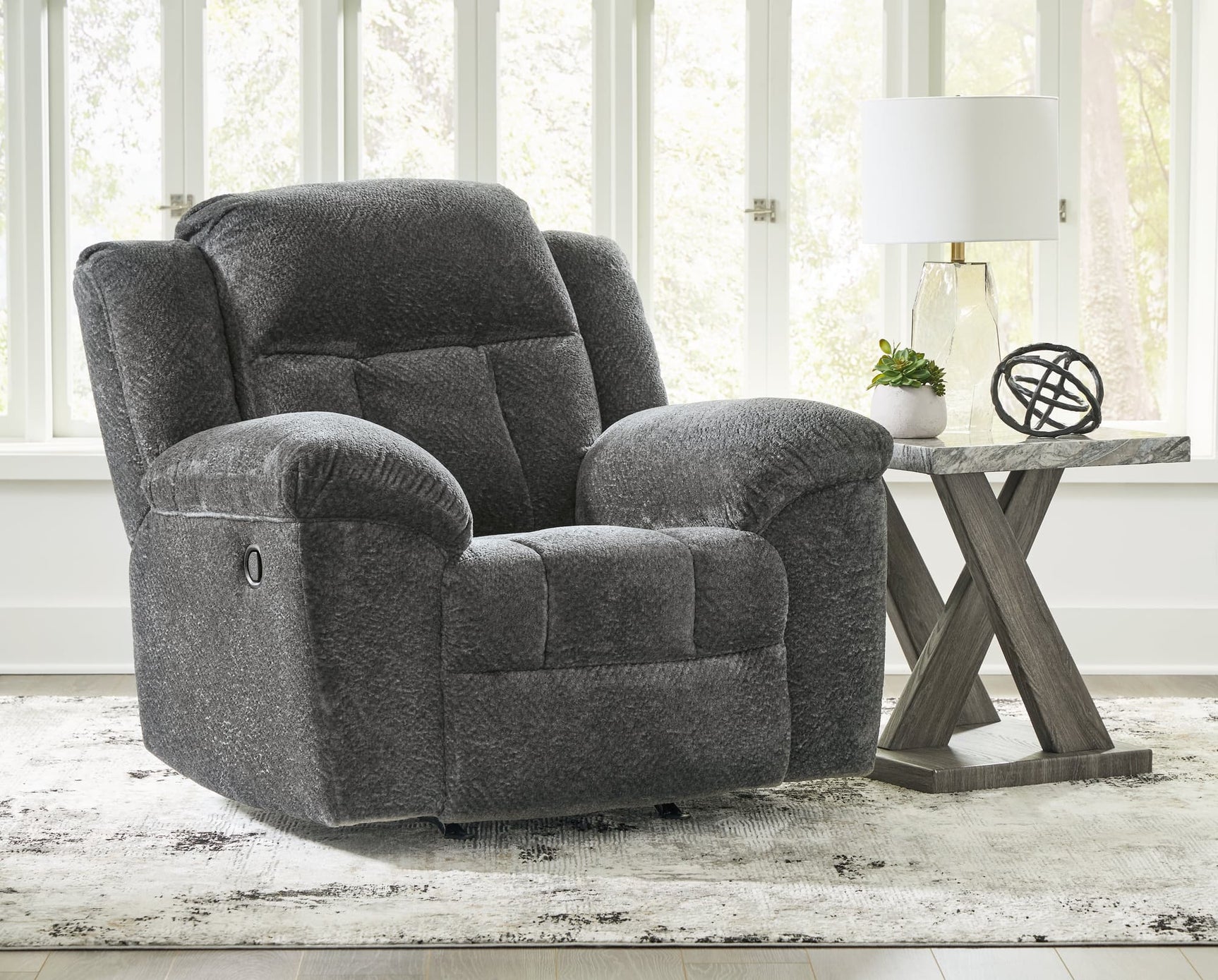 Frohn Graphite Chenille Recliner chair main front view