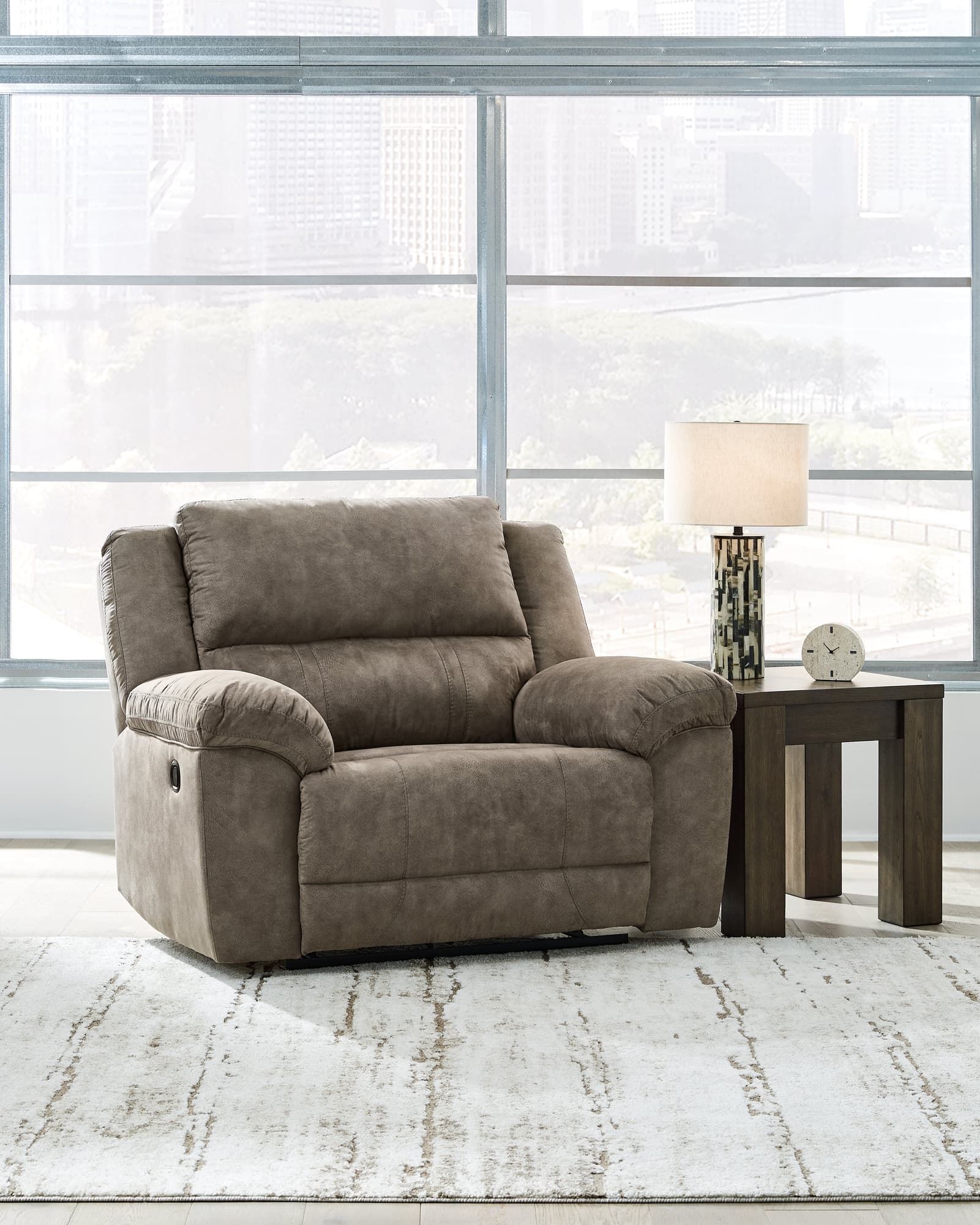 main view of Laresview Fossil Faux Leather Oversized Recliner showing front angle