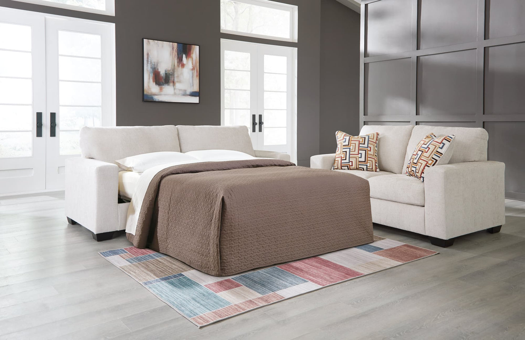 Aviemore Stone Chenille Queen Sofa Sleeper front view