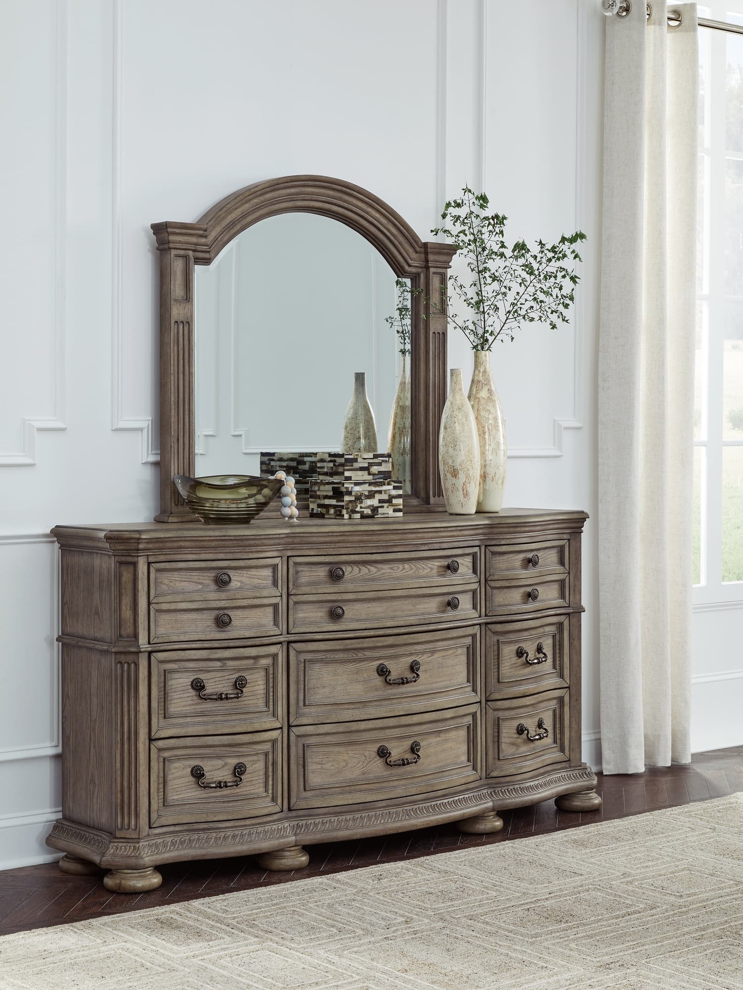 Ardenfield light brown dresser and mirror front view