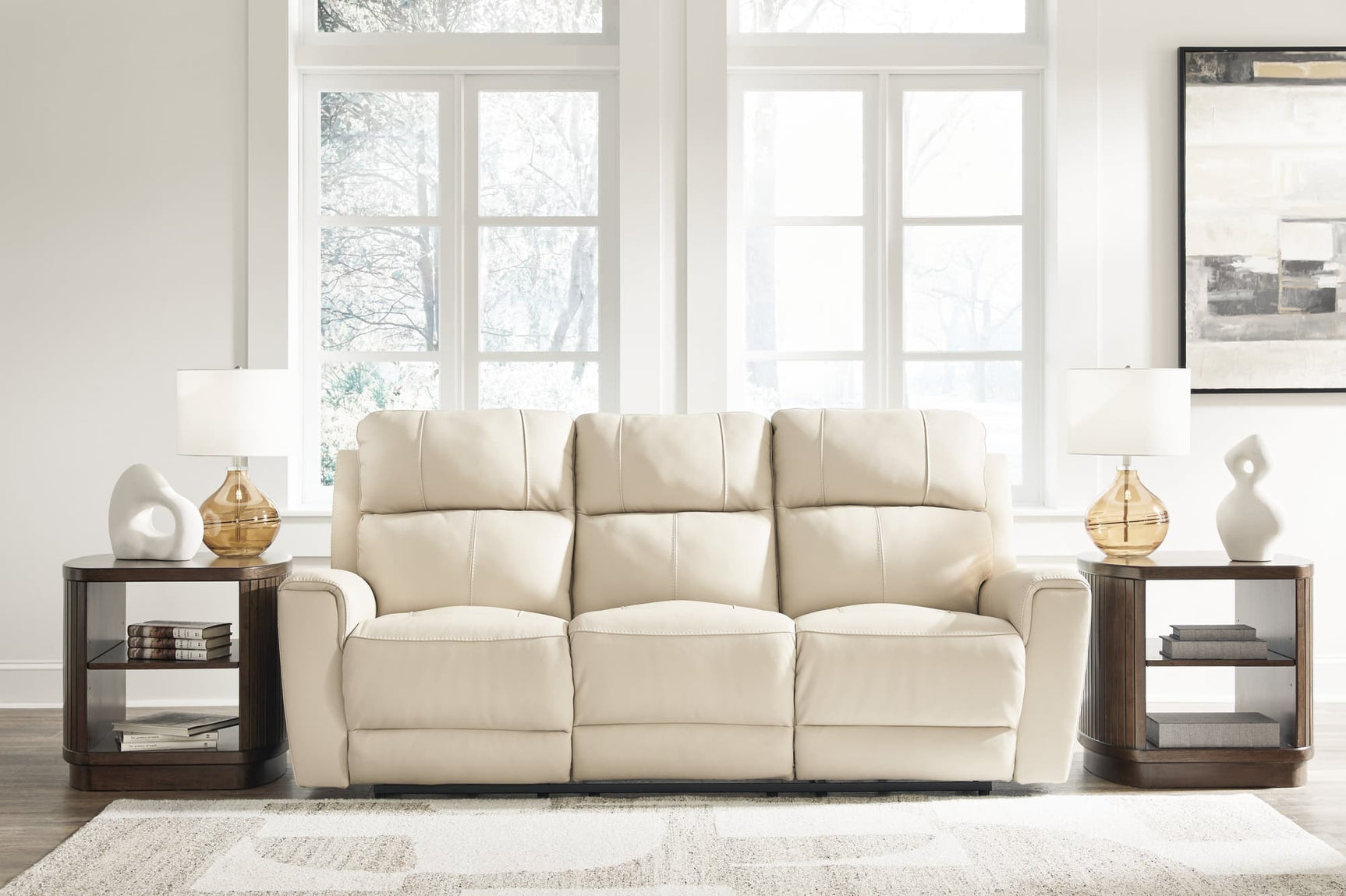 Dahlmoore Almond leather power reclining sofa front view