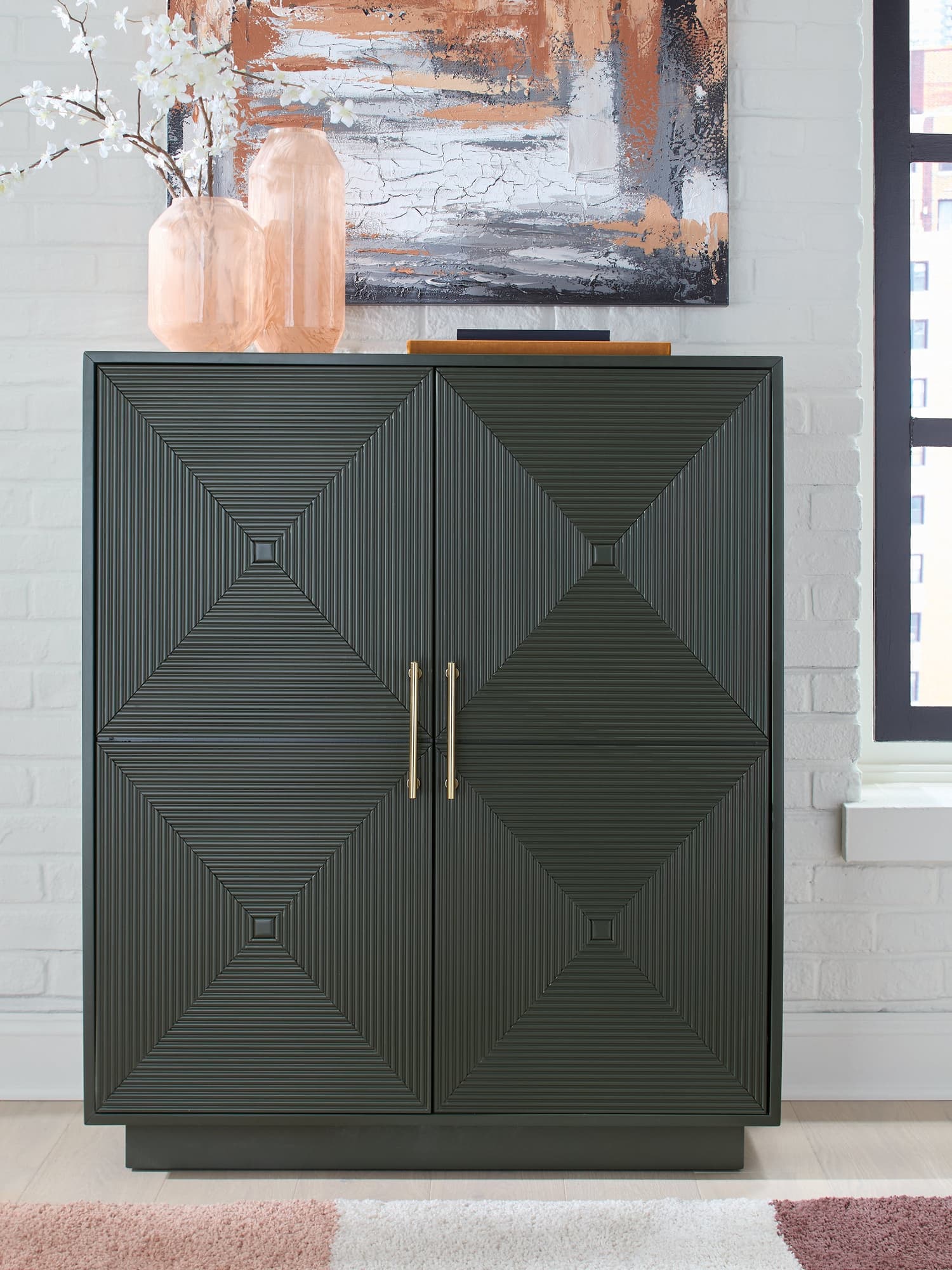 Geirwood Dark Green Accent Cabinet front view