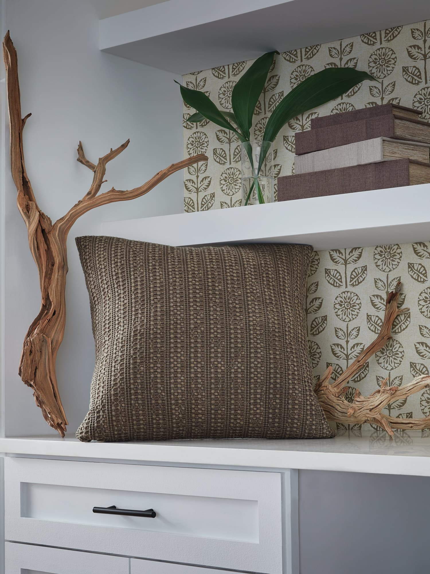 Landcher Brown Pillow front view with woven waffle texture