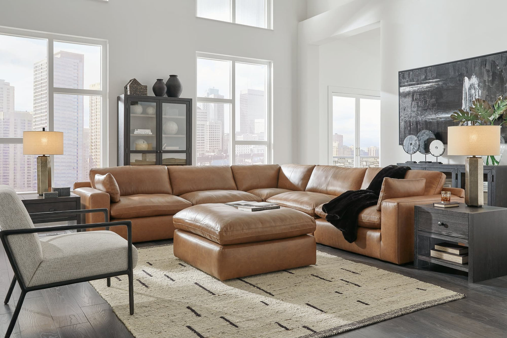 Emilia Caramel 5-Piece Sectional with Ottoman sectional sofa main view