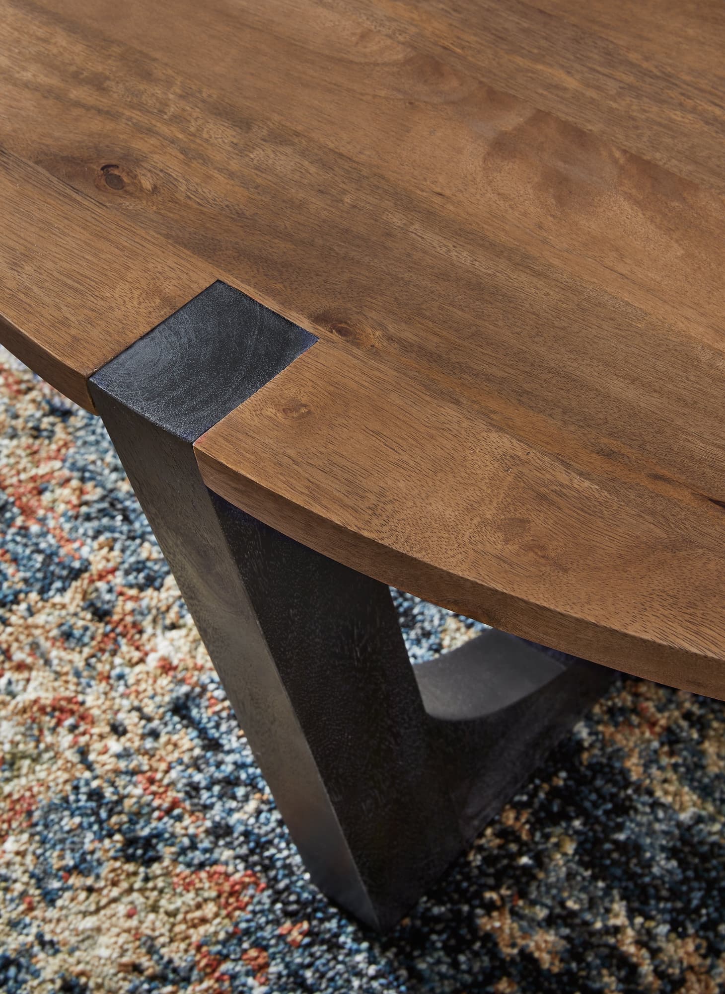 Hanneforth coffee table front view in brown and black finish