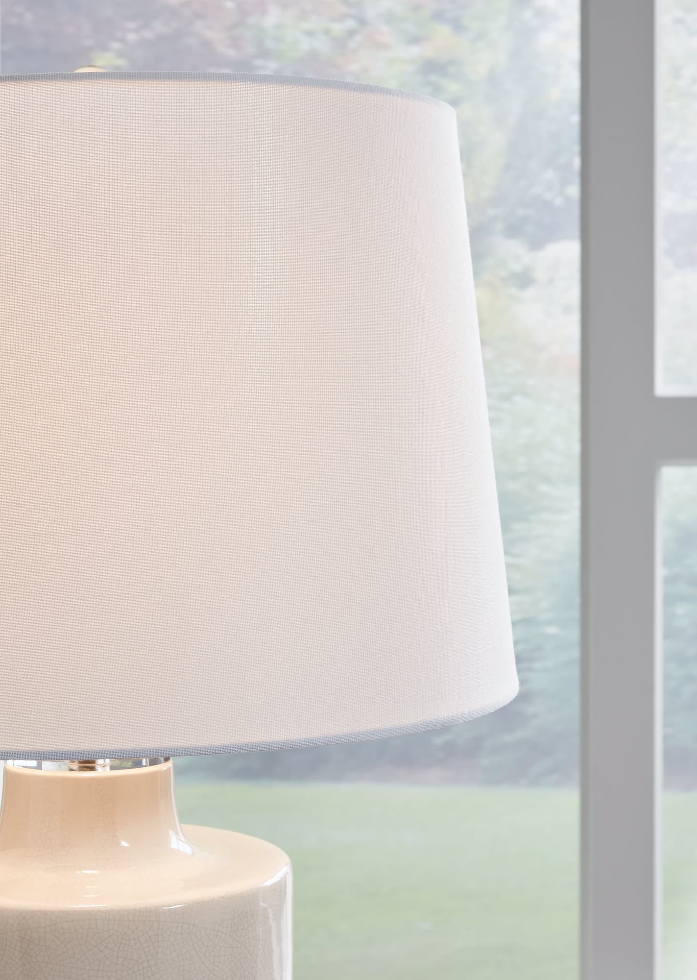 Cylener off white crackled ceramic table lamp set front view