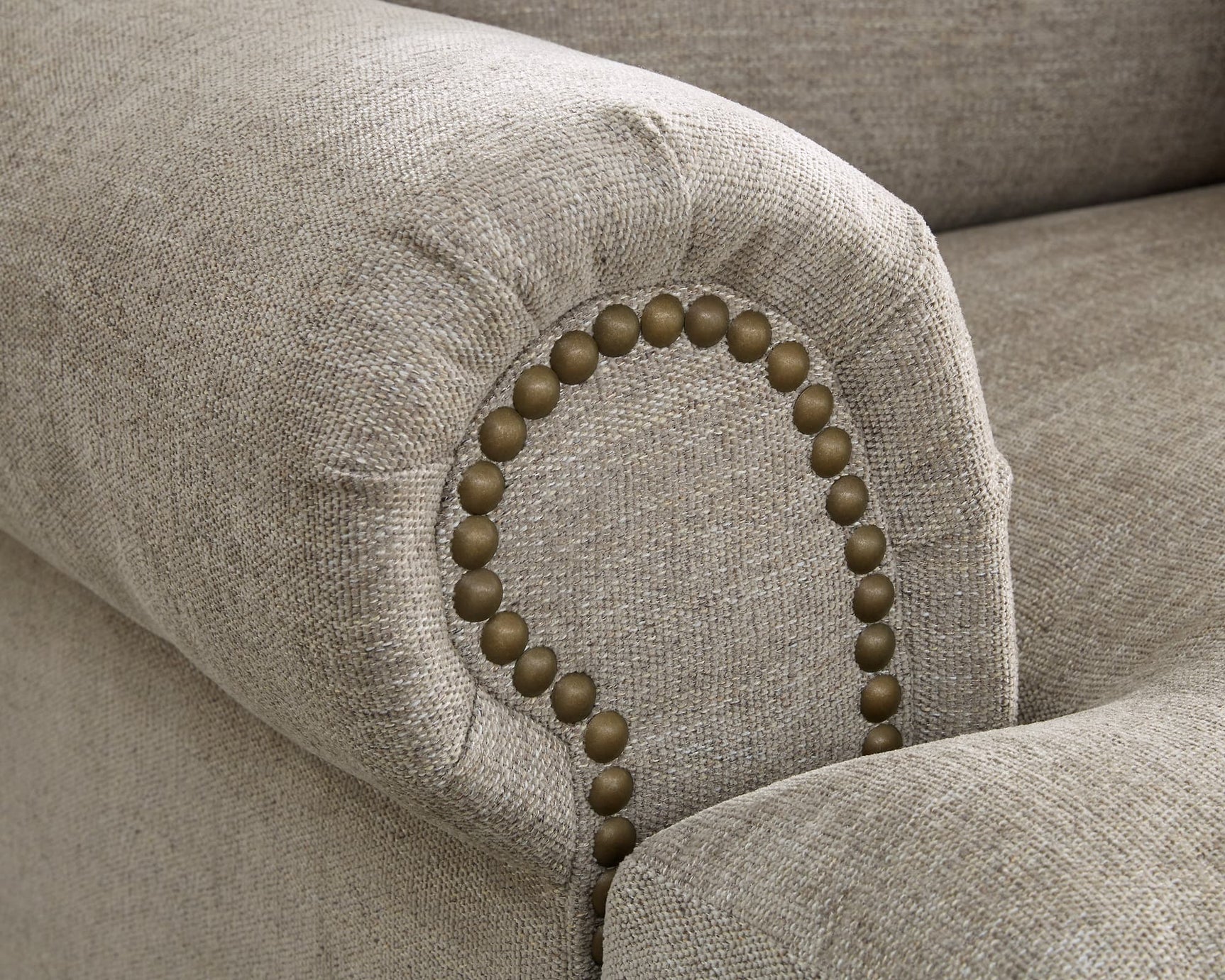 Galemore Quarry Chair and Ottoman set in Quarry fabric showing front angle