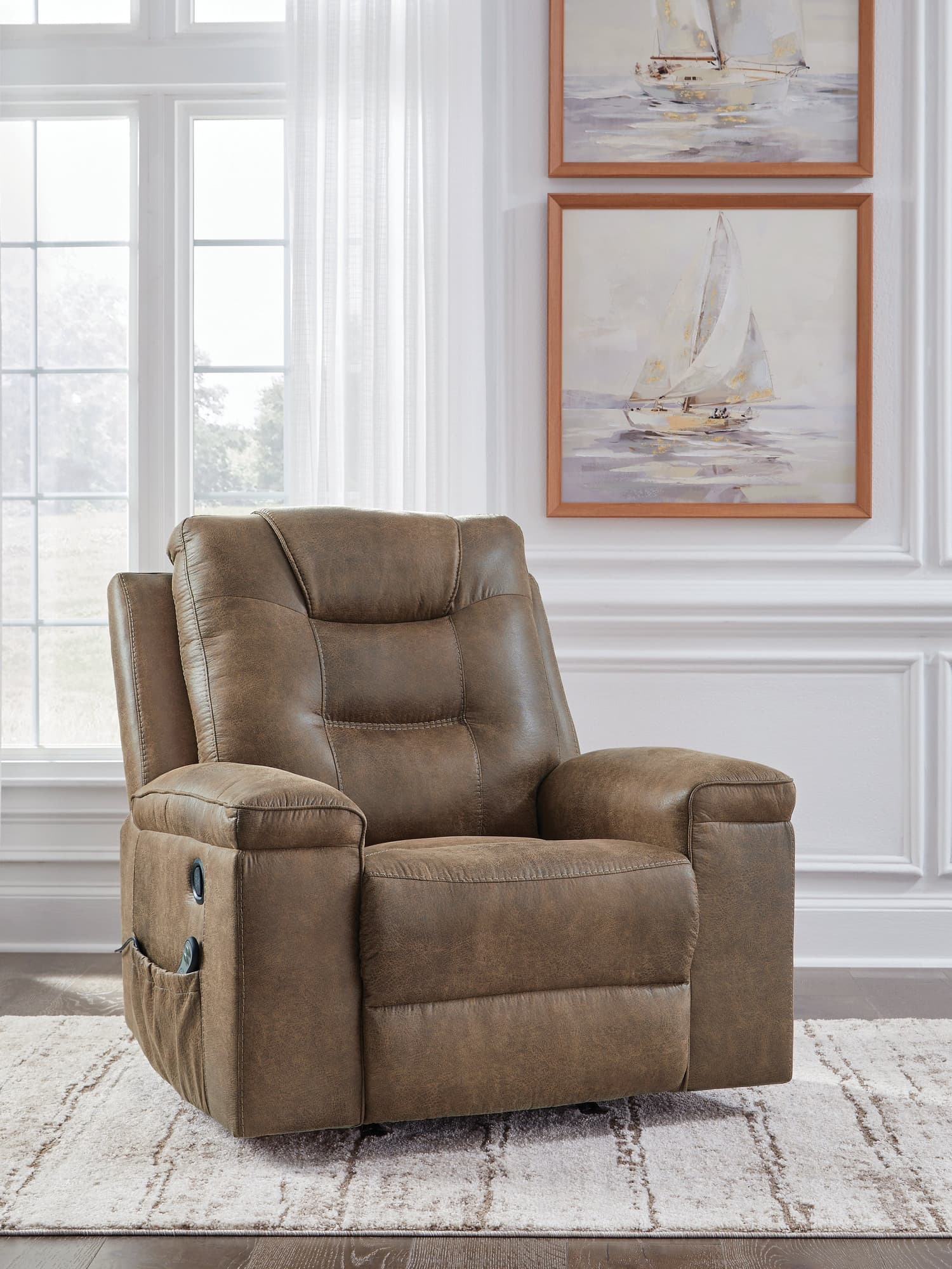 Stockworth Earth Faux Leather Recliner main view