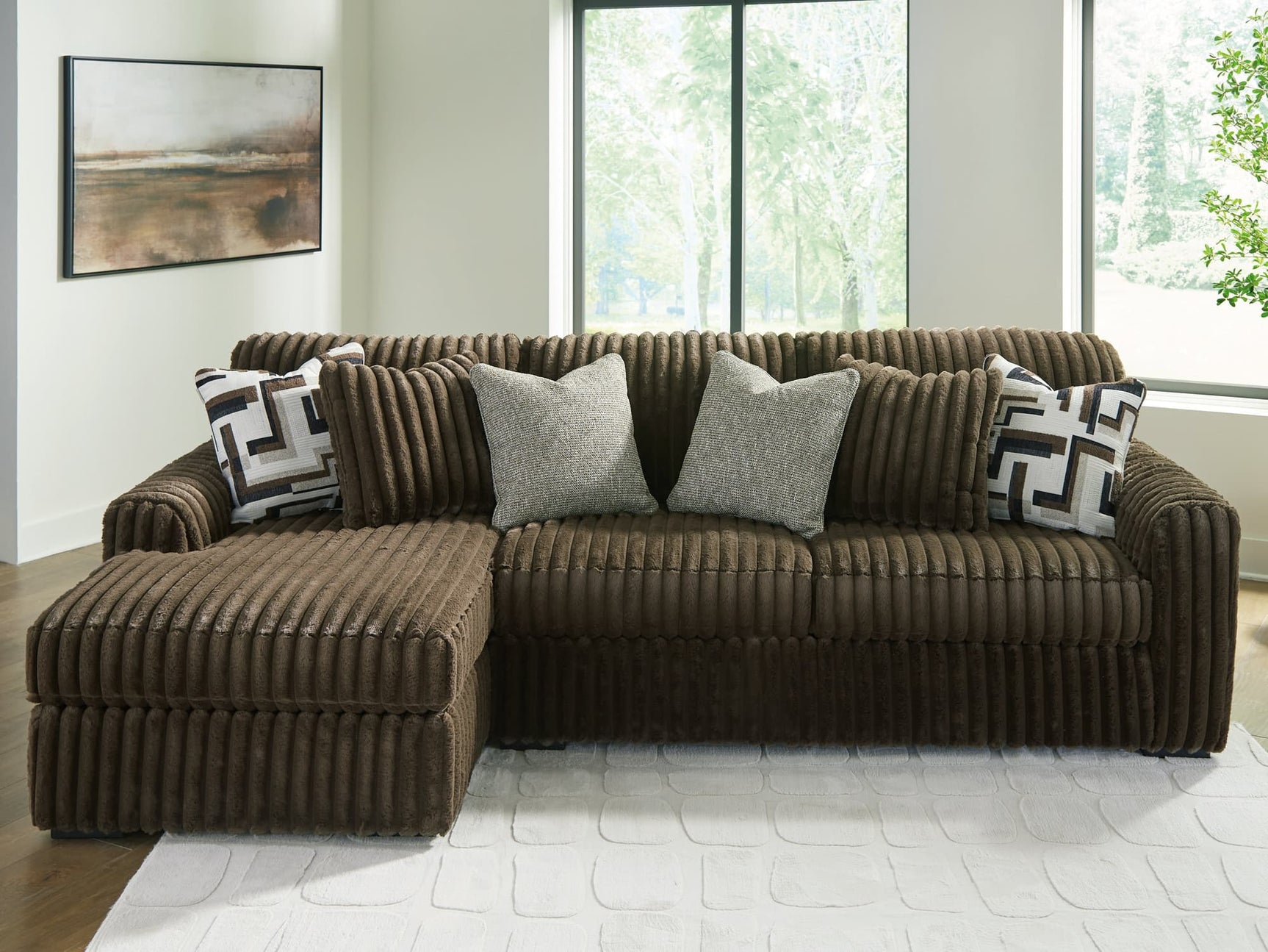 Midnight-Madness Chocolate Velvet 2-Piece Sectional Sofa with Chaise front view