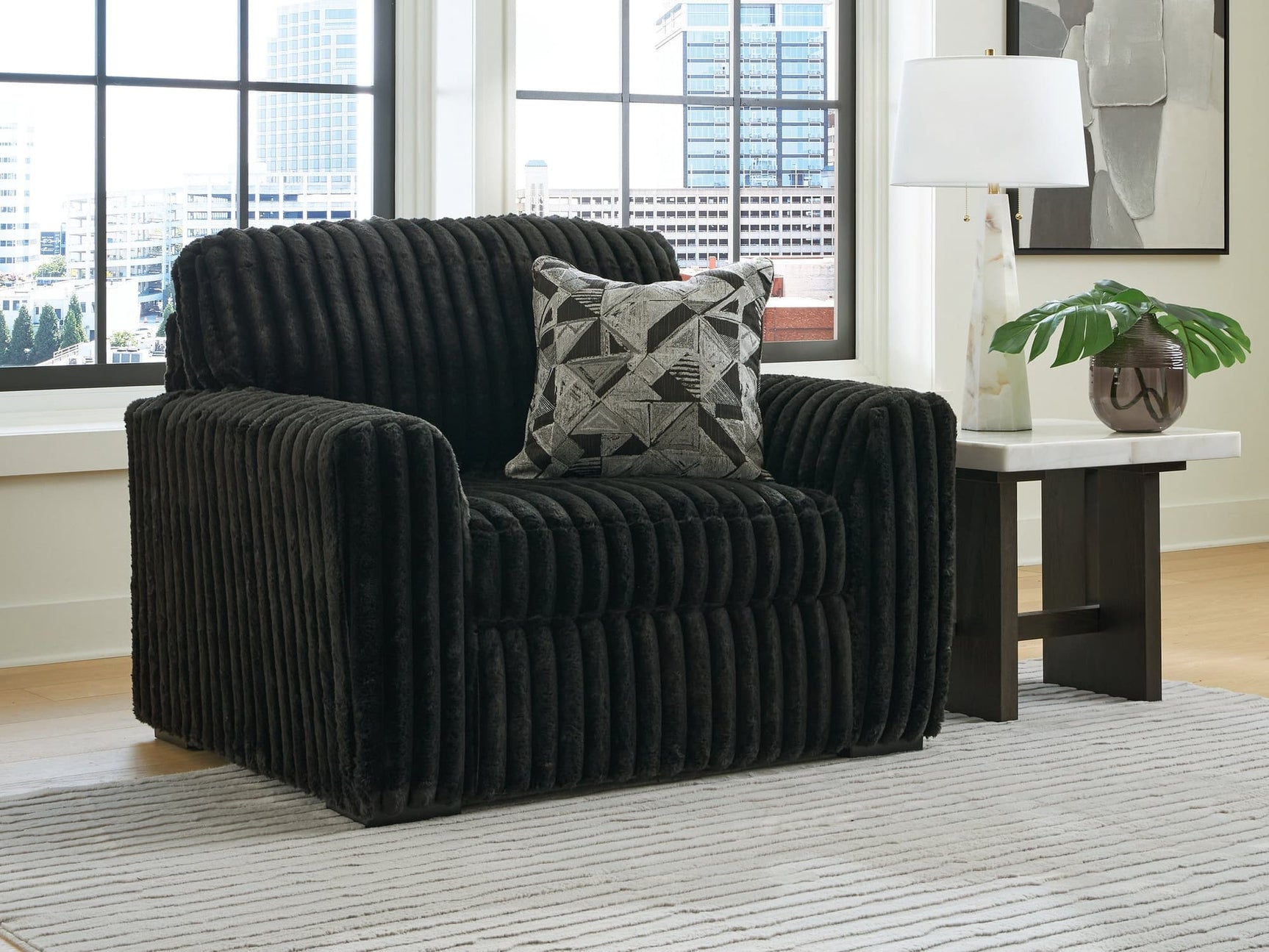 Midnight-Madness Onyx Velvet Oversized Chair front angle
