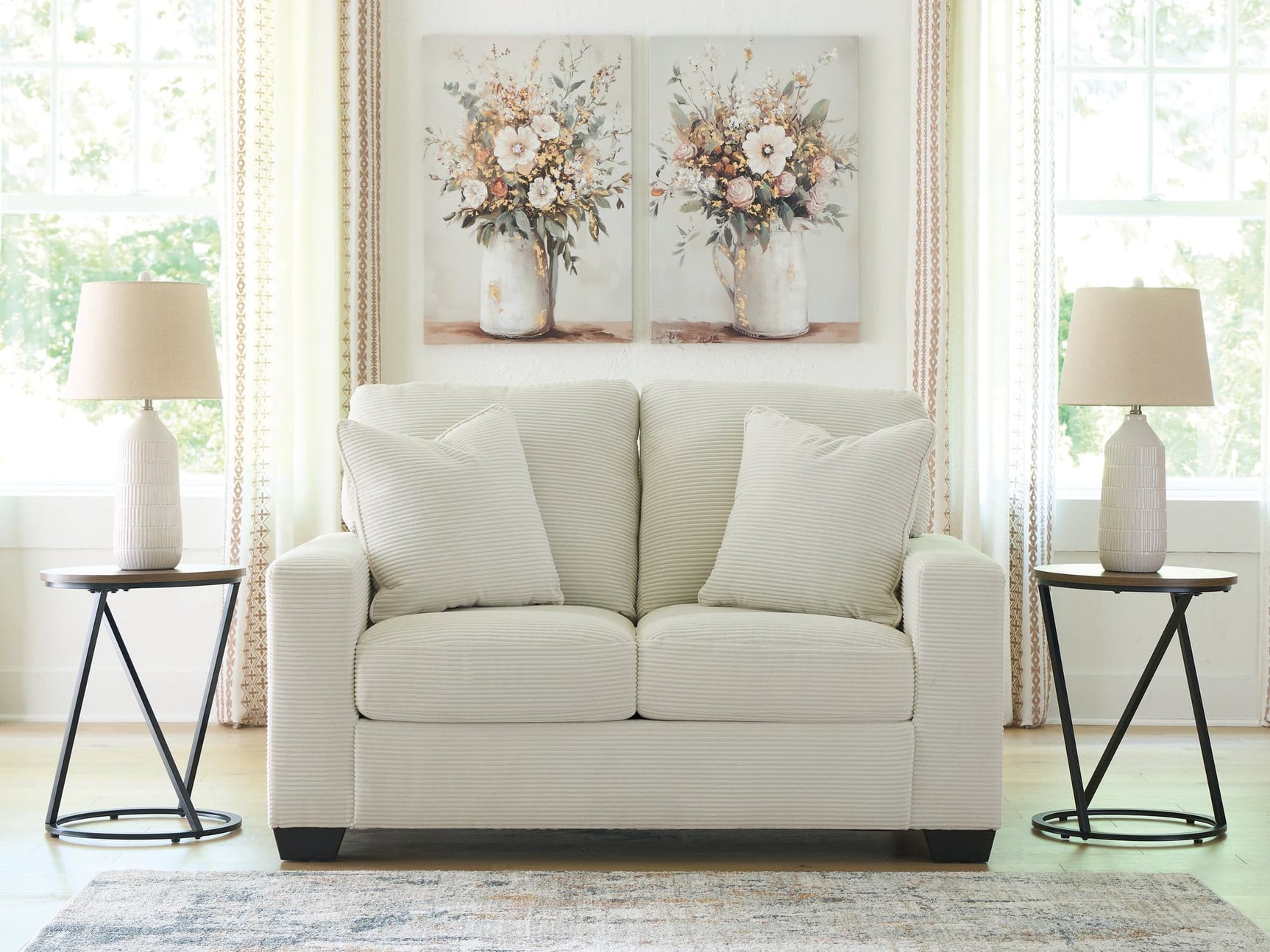 Greenbriar Ivory Velvet Loveseat front angle view