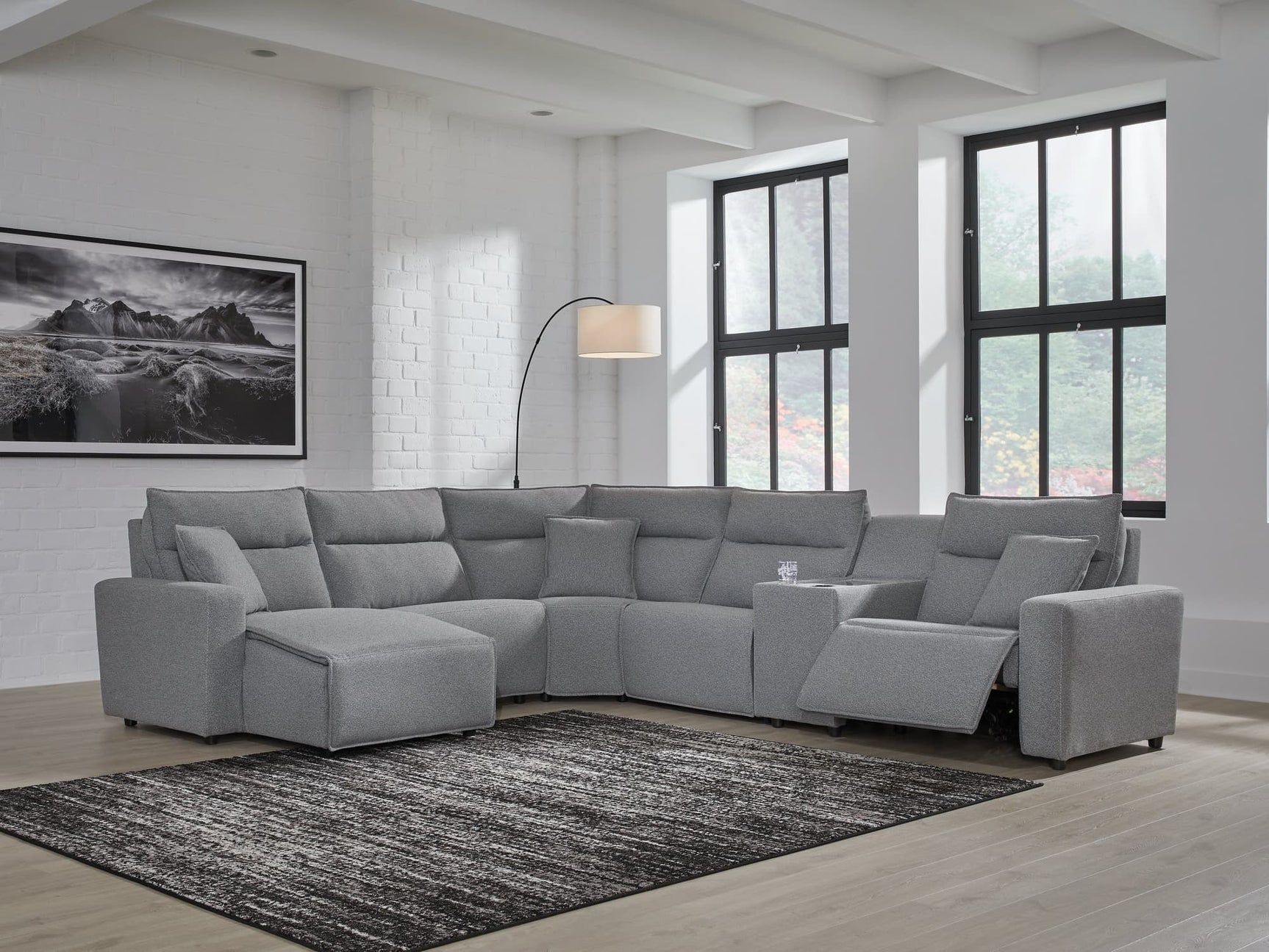 ModMax II Salt and Pepper Next-Gen Nuvella™ 6-Piece Power Reclining Sectional with Chaise front view