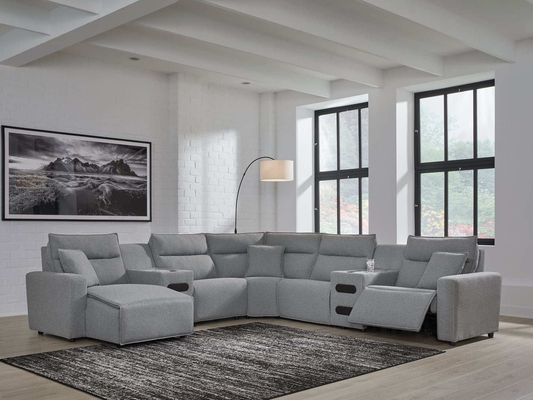 ModMax II Salt and Pepper 7-piece power reclining sectional with chaise, front view