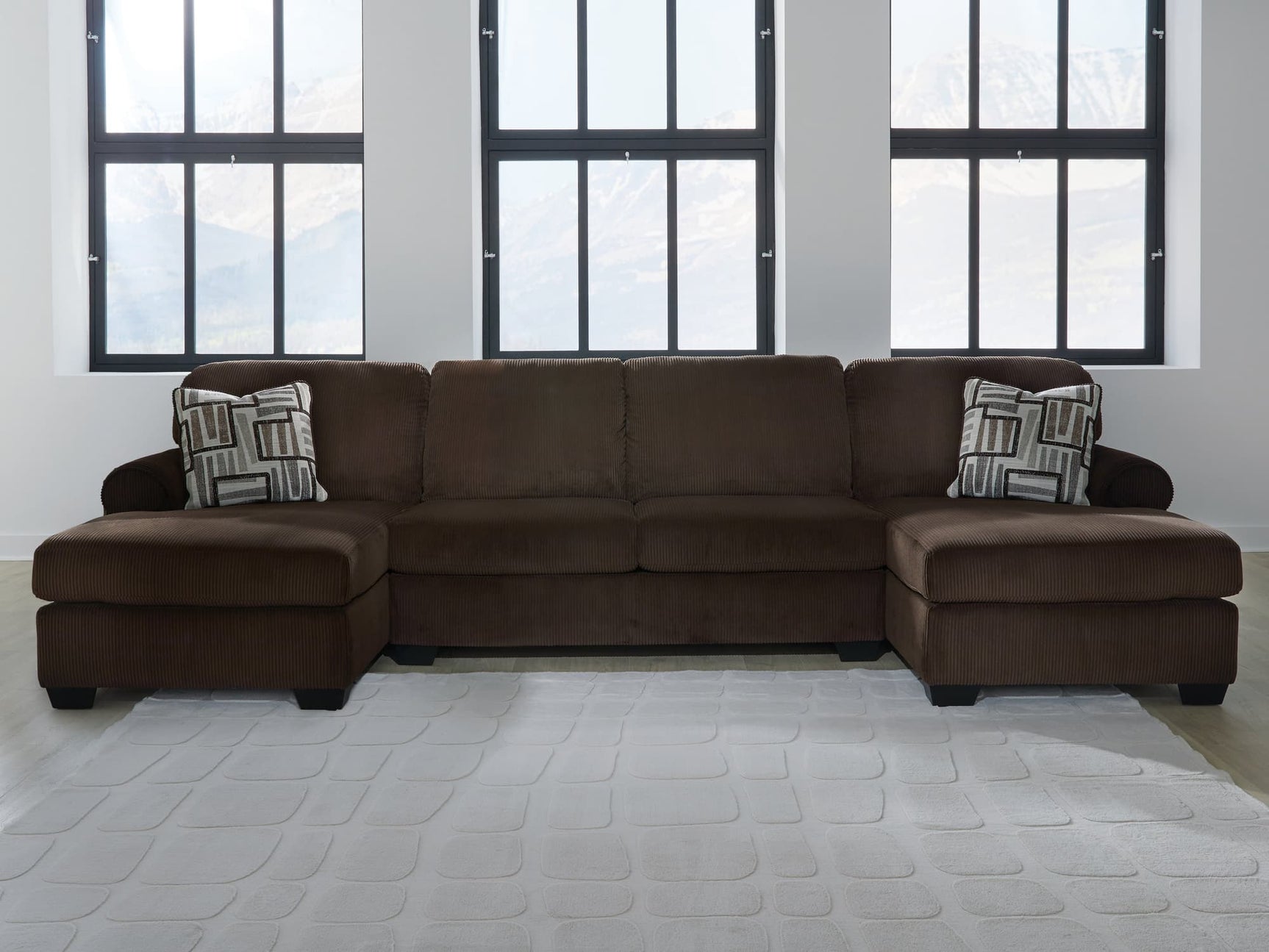 main view of Kimlee Chocolate Velvet 3-Piece Sectional with Double Chaise