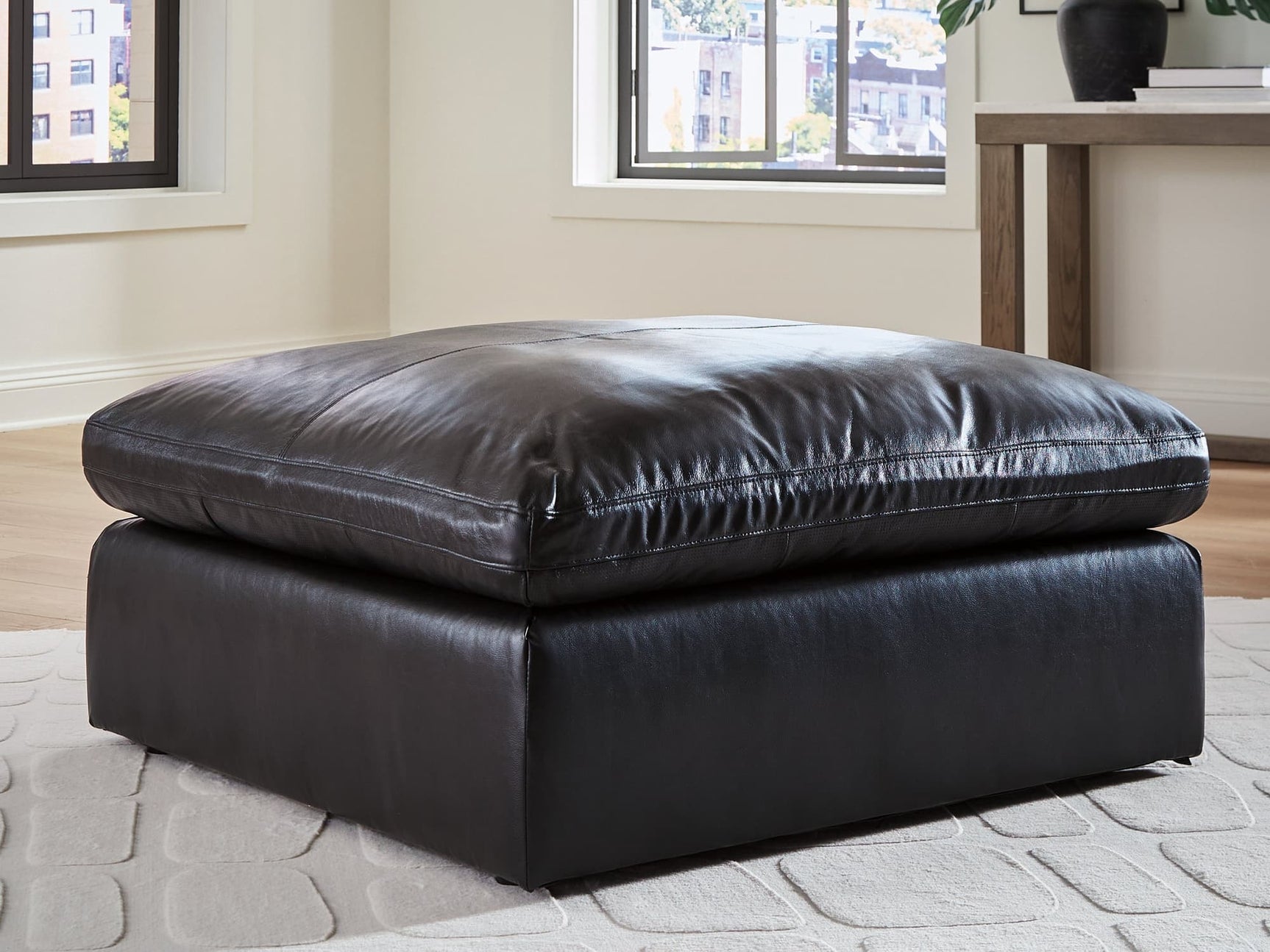 Emilia Black Leather Oversized Accent Ottoman main view